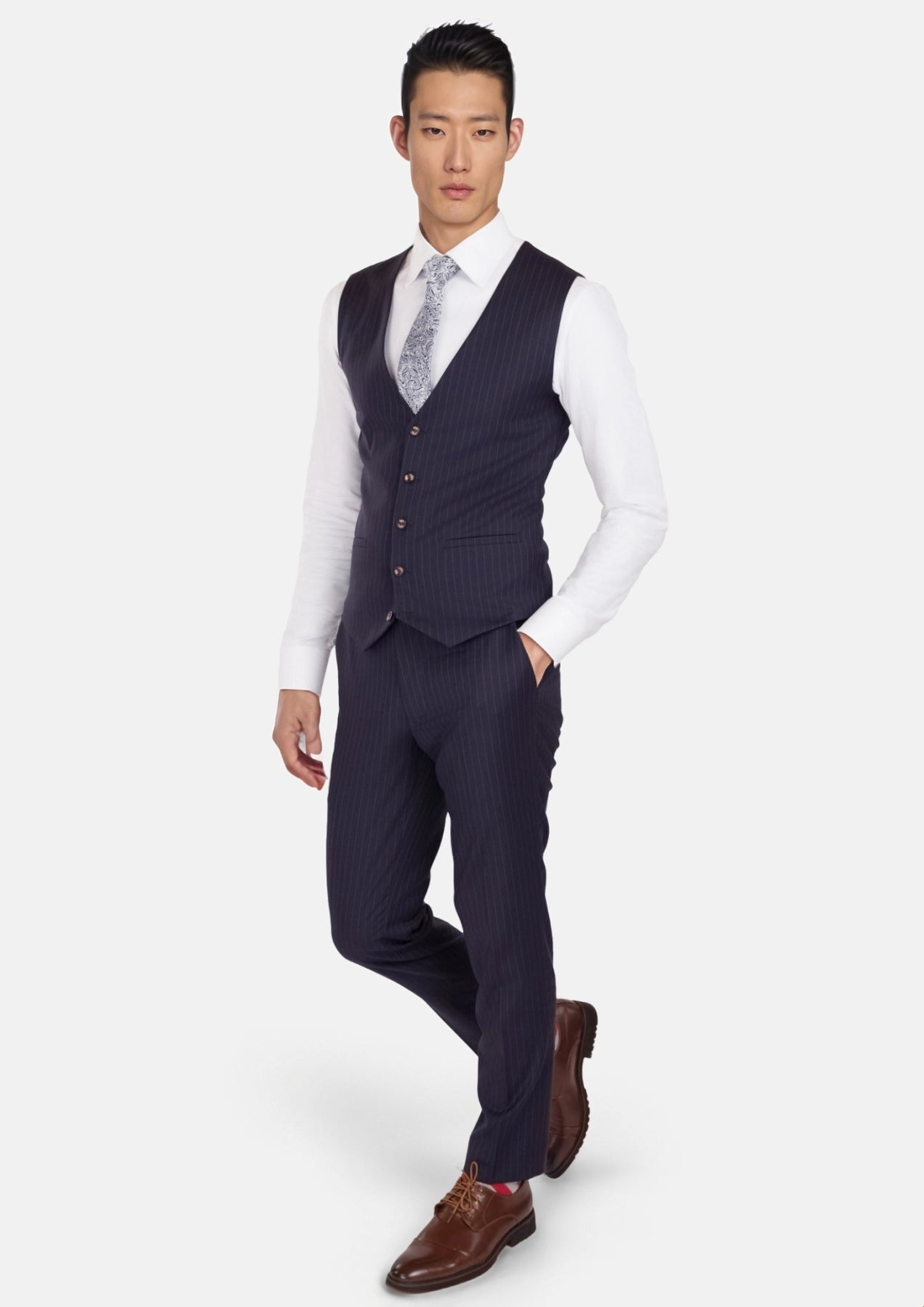 Midnight Blue Pinstripe Vest - SARTORO