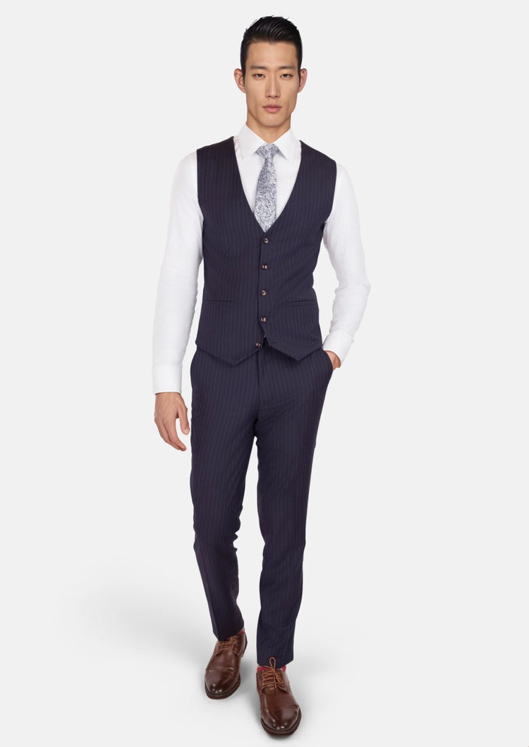 Midnight Blue Pinstripe Vest - SARTORO612