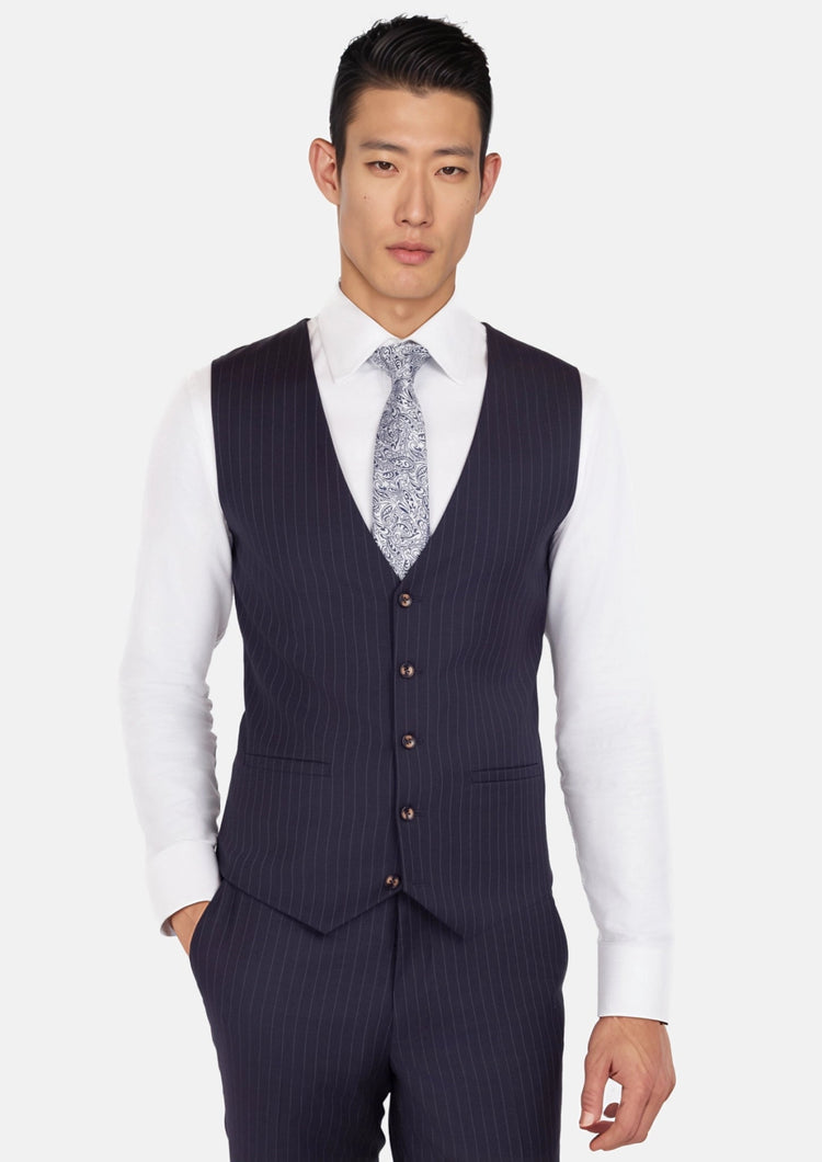 Midnight Blue Pinstripe Vest - SARTORO118