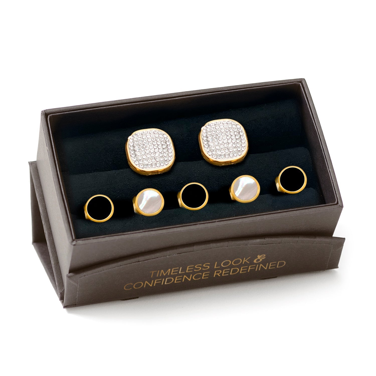Mixed Gold White Pave Crystal 5-Stud Set - SARTORO883