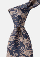Navy Beige Botanical Paisley Tie - SARTORO696