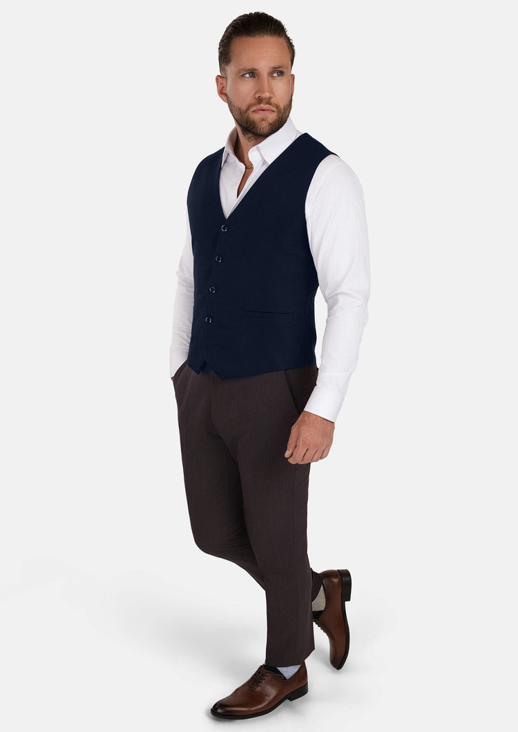 Navy Cotton Vest - SARTORO495