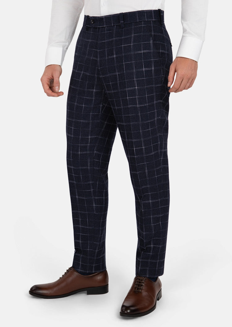 Navy Flannel Windowpane Pants - SARTORO370
