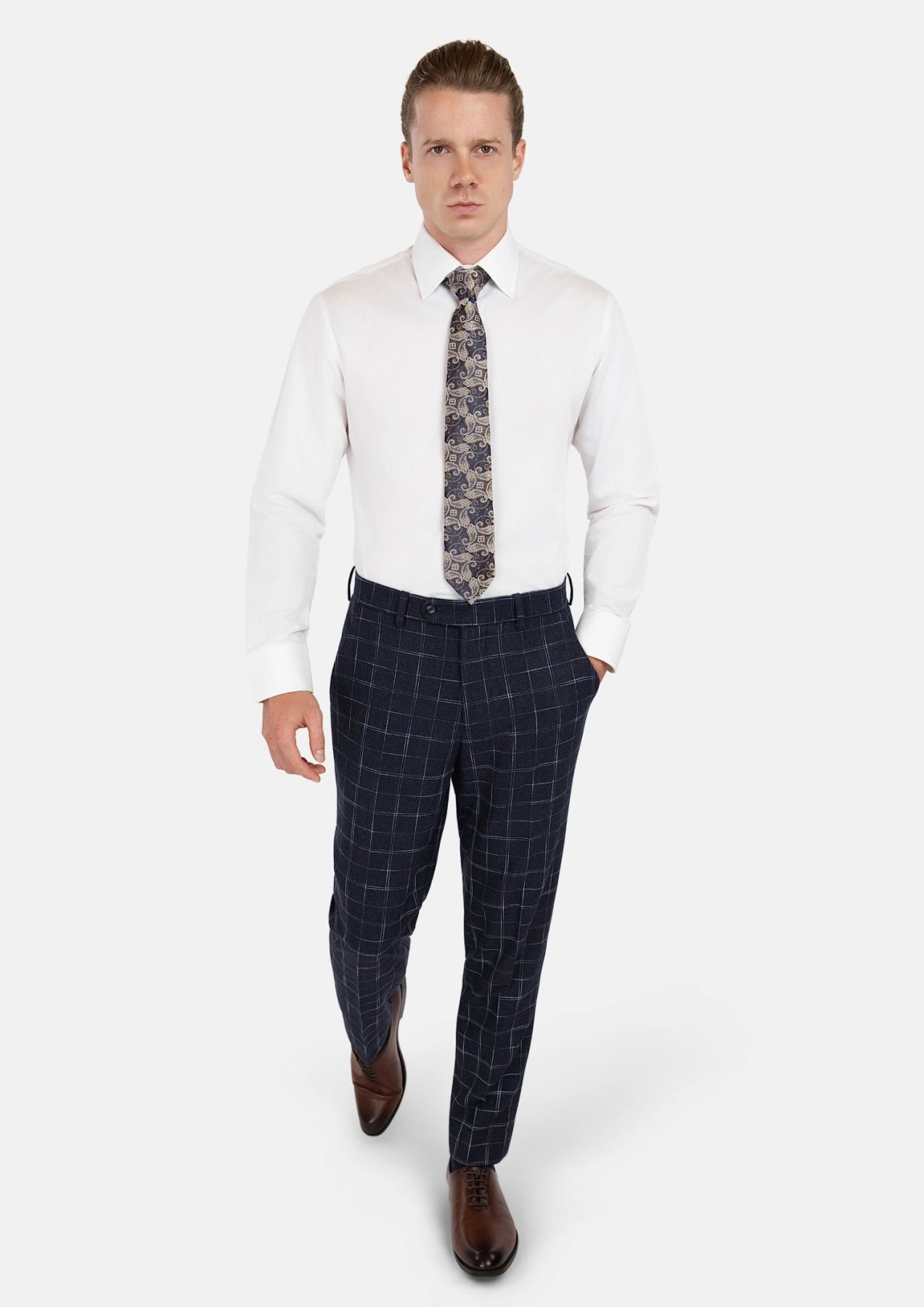 Navy Flannel Windowpane Pants - SARTORO