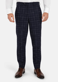 Navy Flannel Windowpane Pants