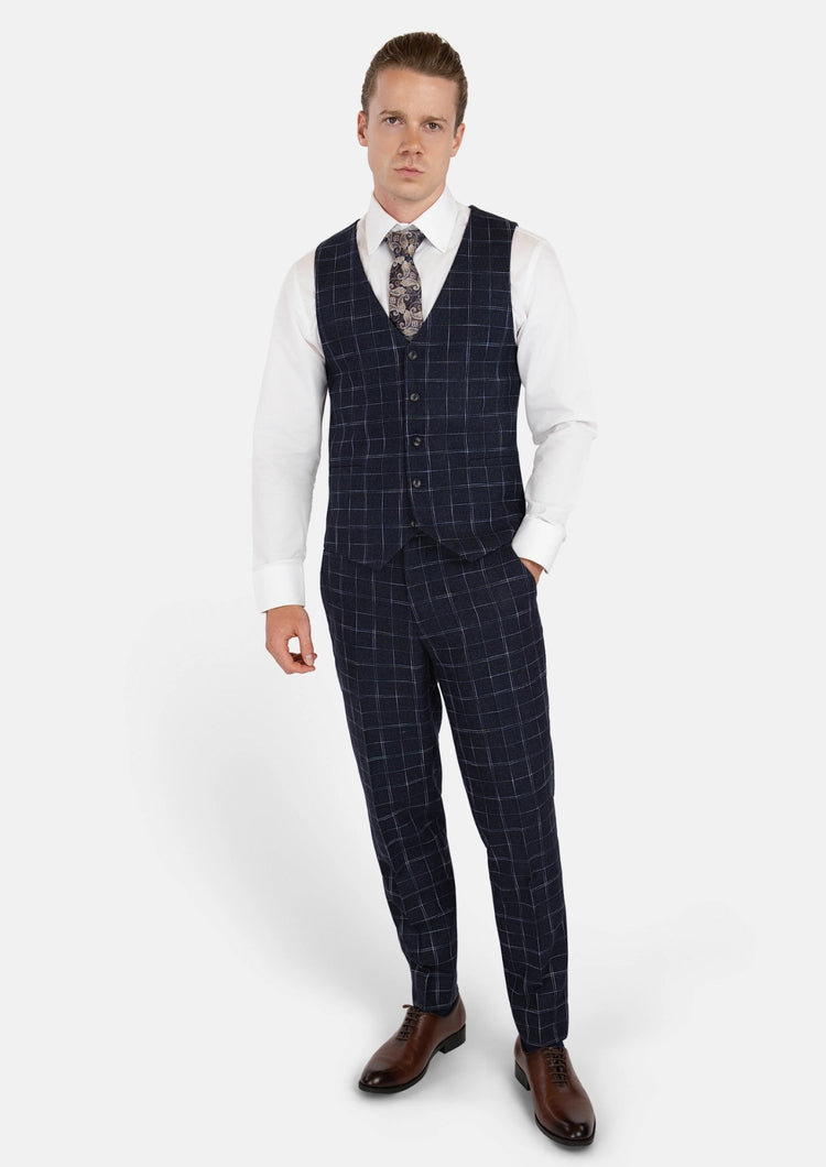 Navy Flannel Windowpane Vest - SARTORO109