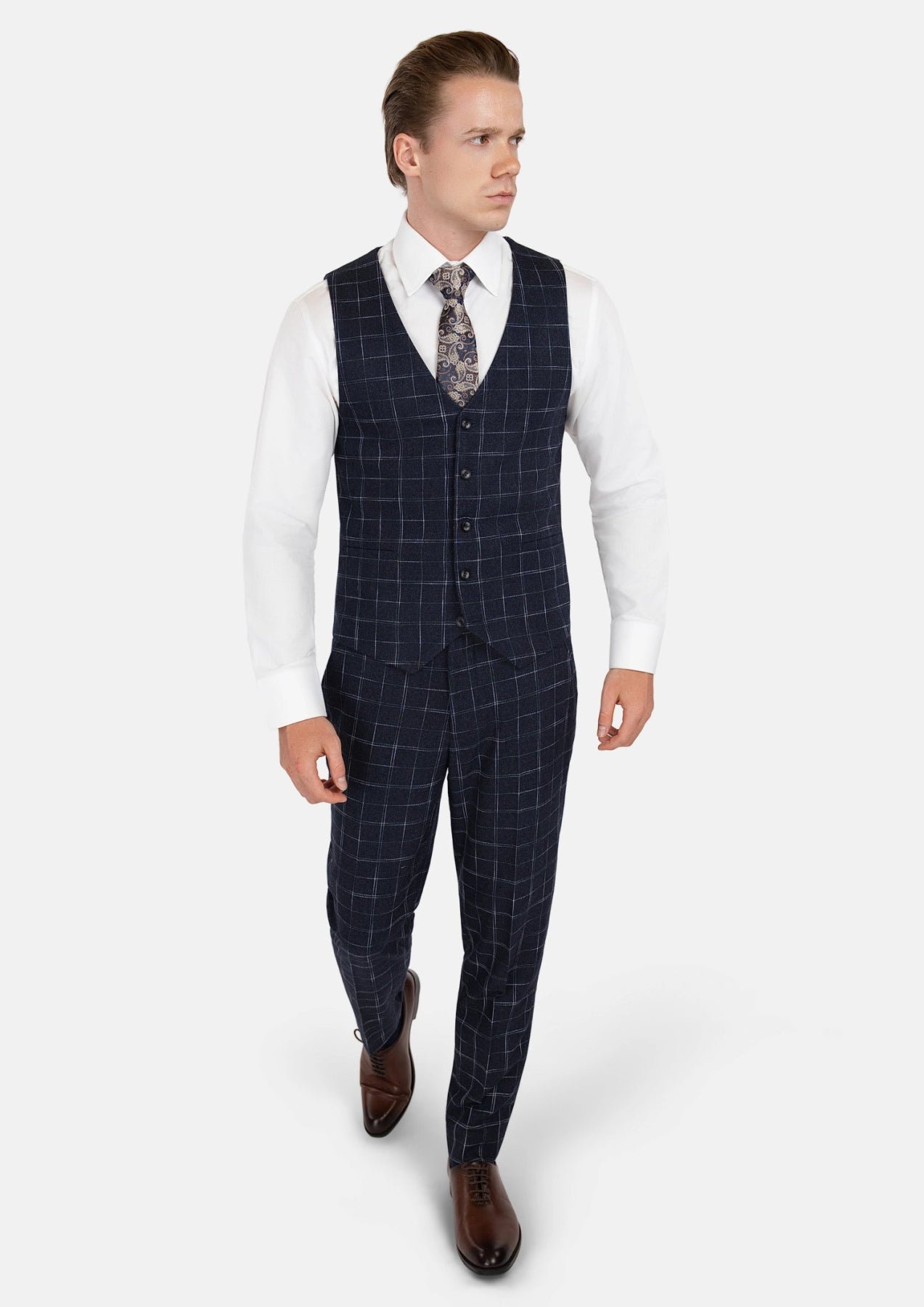 Navy Flannel Windowpane Vest - SARTORO