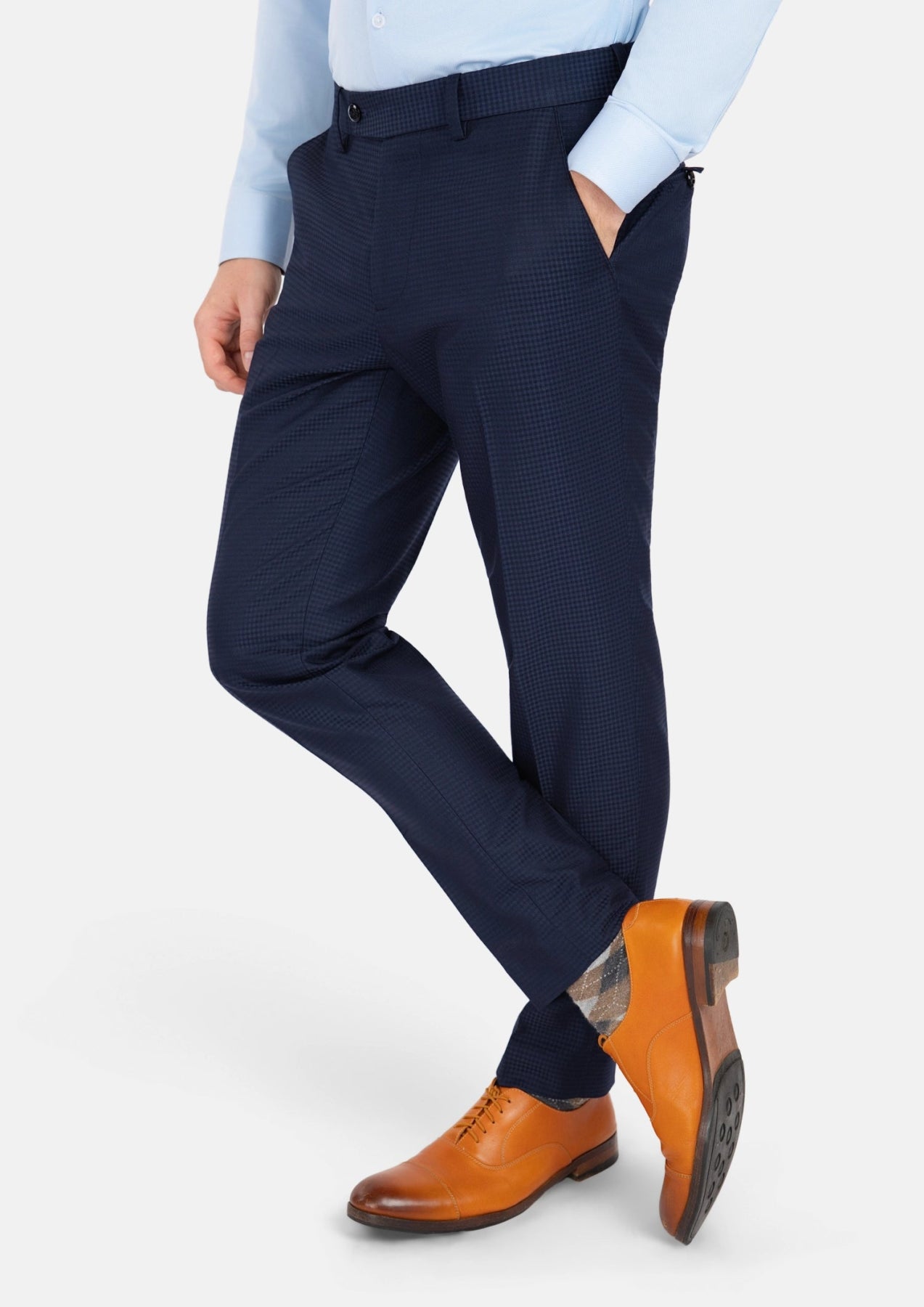 Navy Microcheck Pants - SARTORO