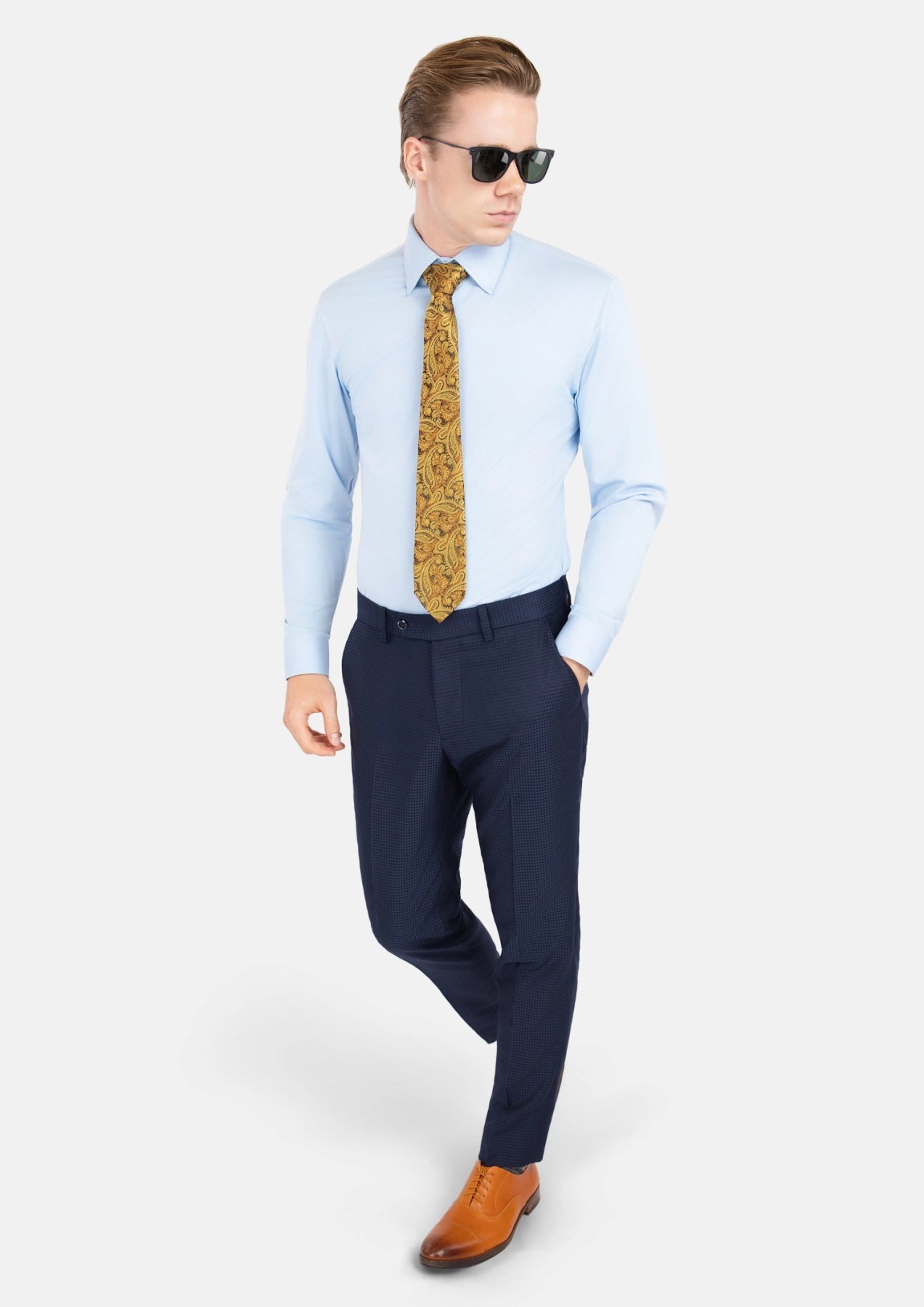 Navy Microcheck Pants - SARTORO