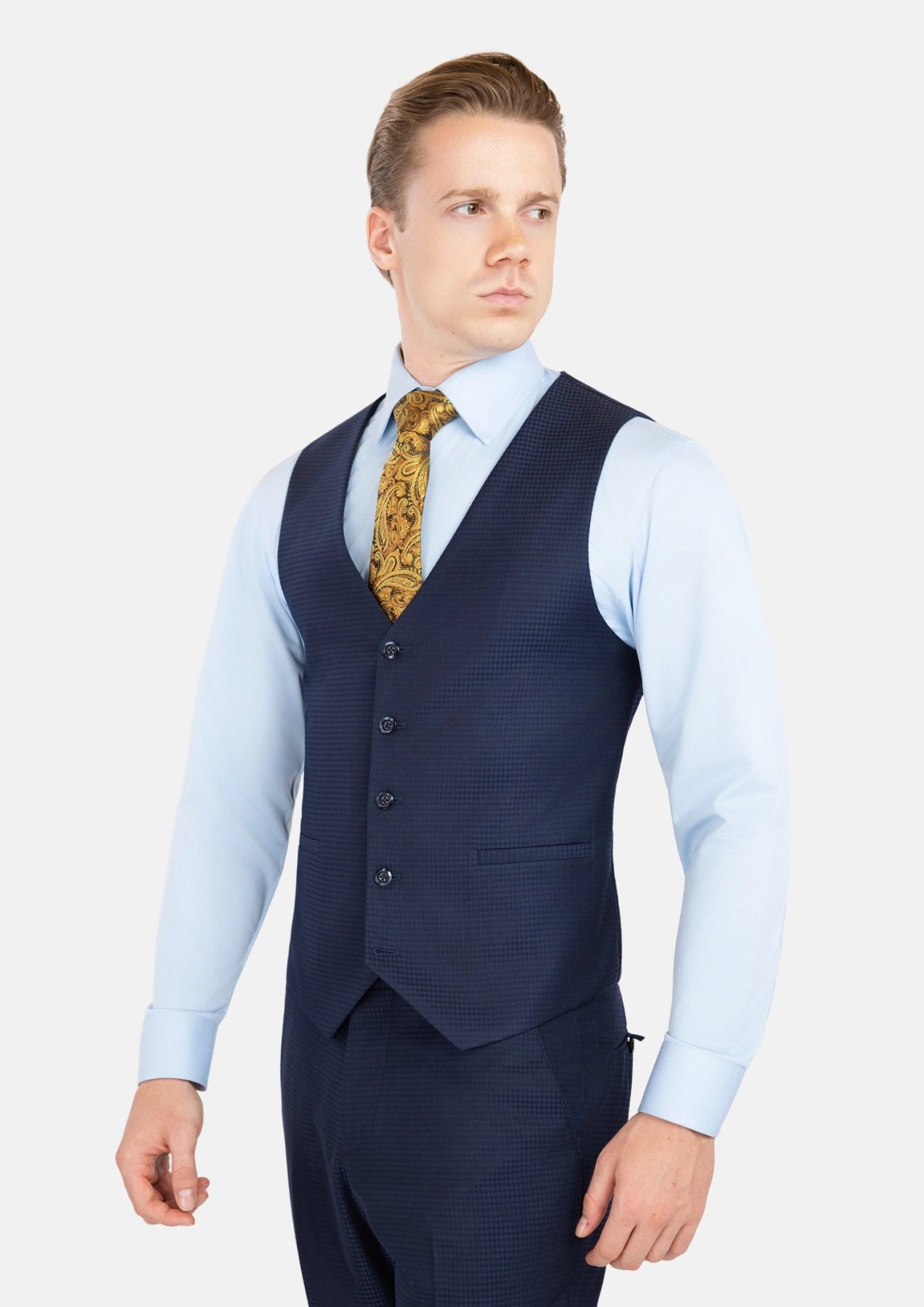 Navy Microcheck Vest - SARTORO