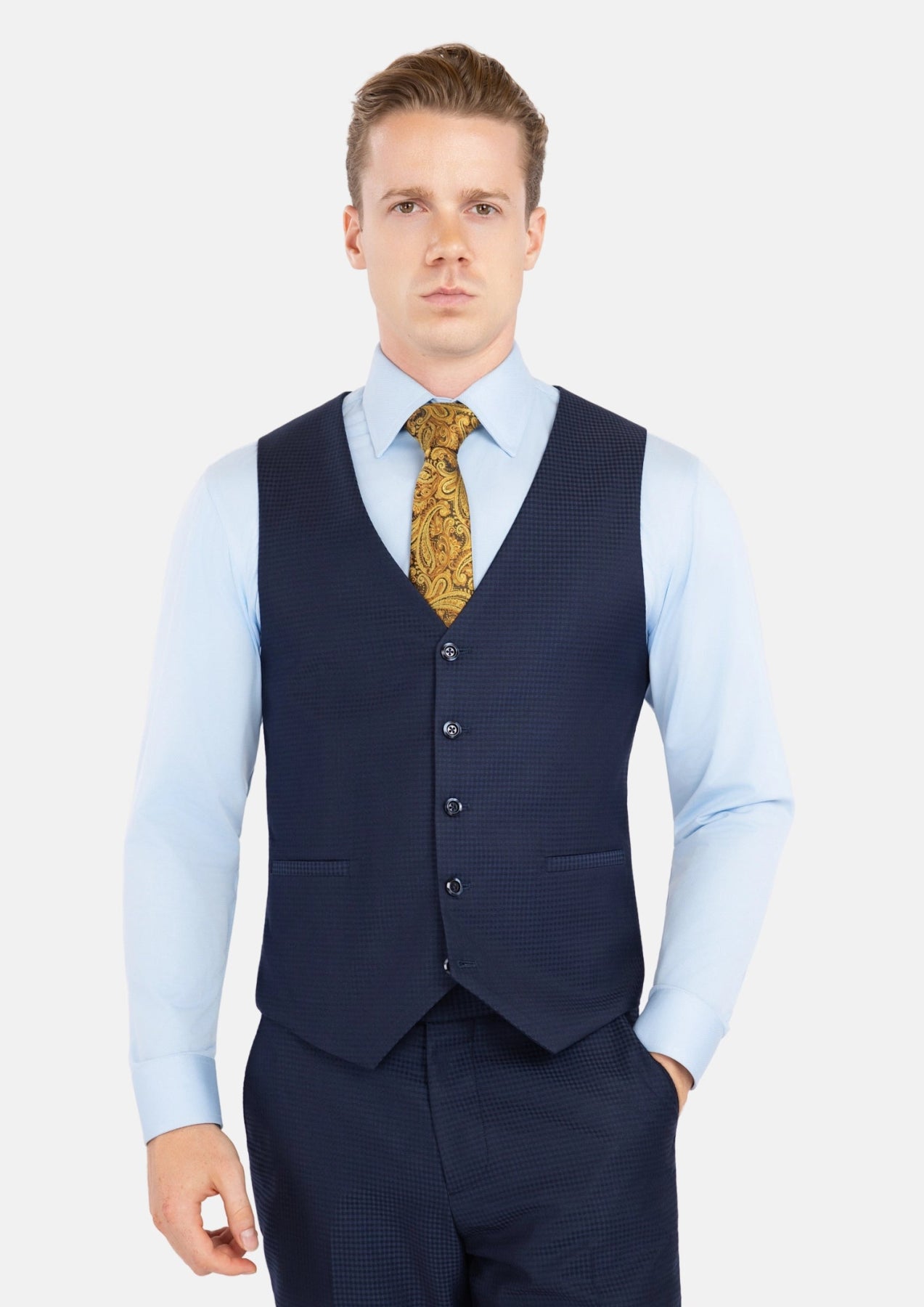 Navy Microcheck Vest - SARTORO