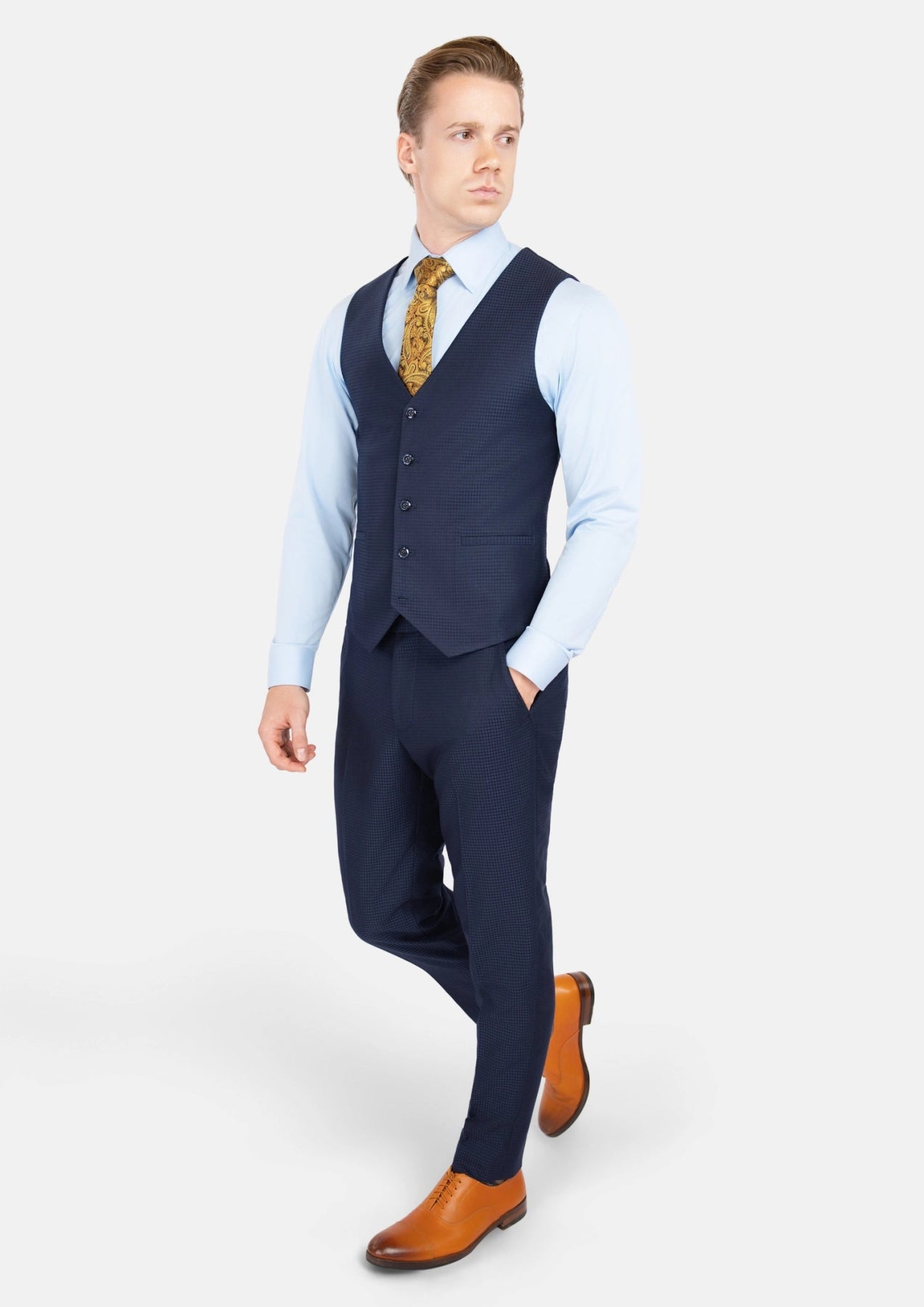 Navy Microcheck Vest - SARTORO