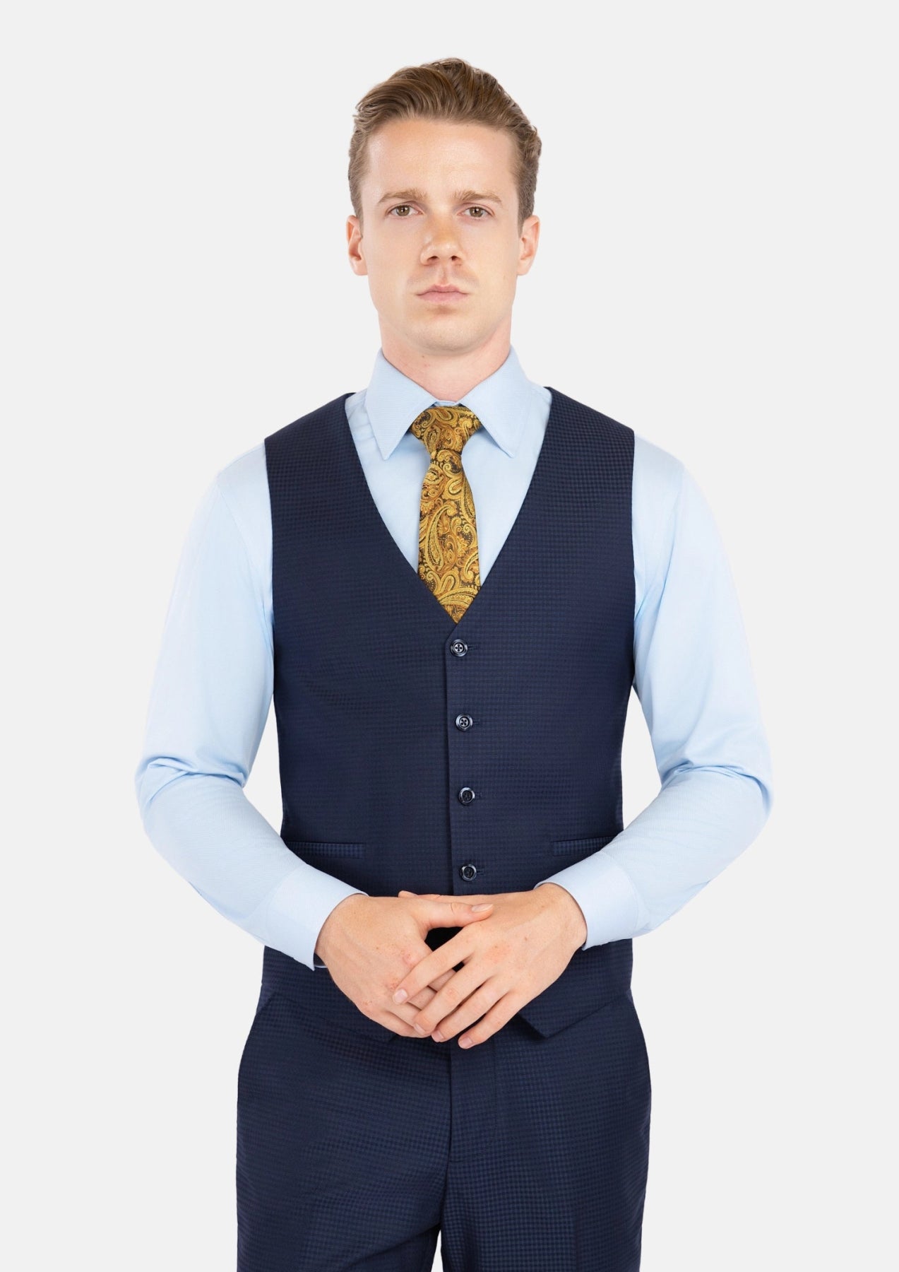 Navy Microcheck Vest - SARTORO