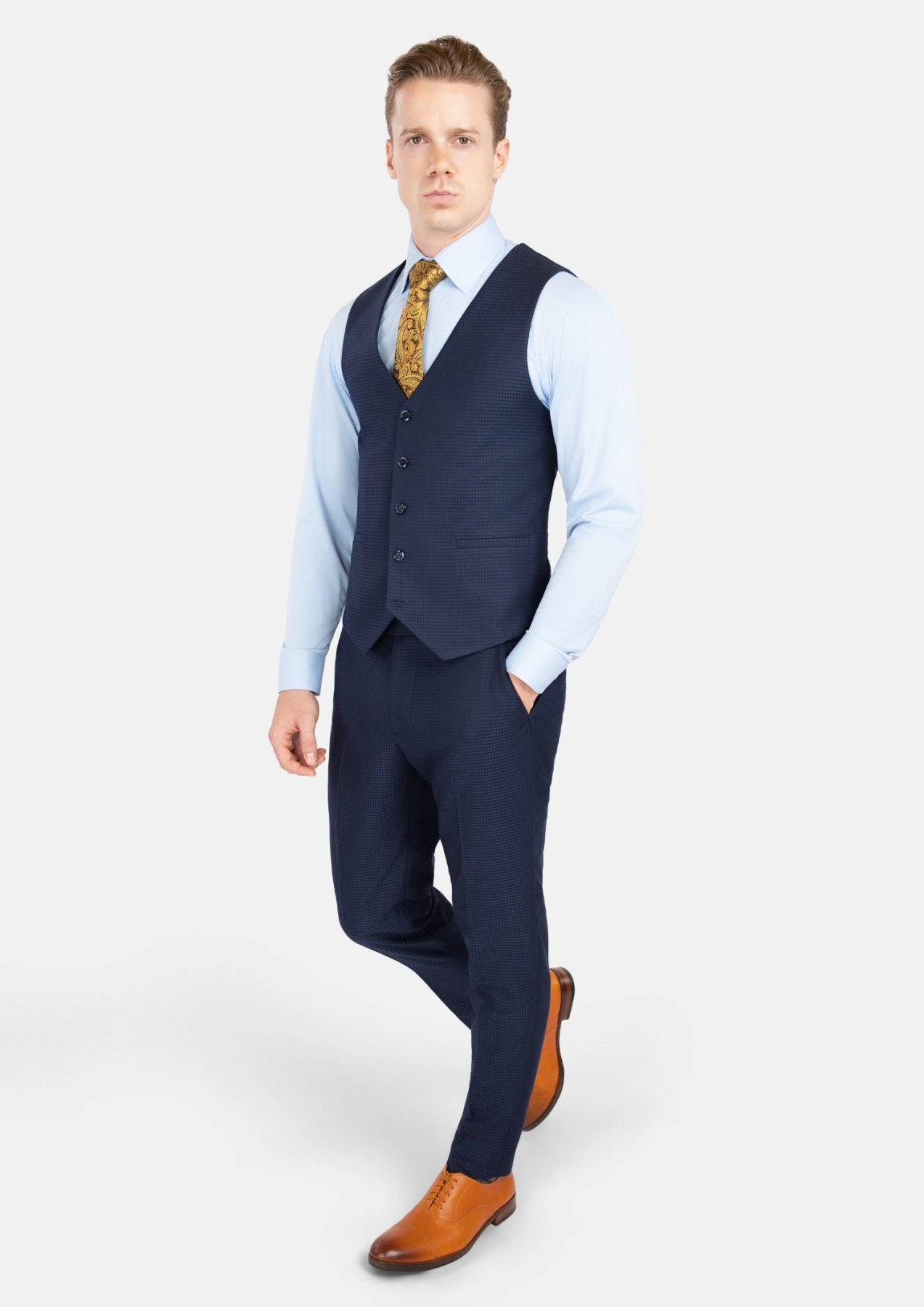 Navy Microcheck Vest - SARTORO