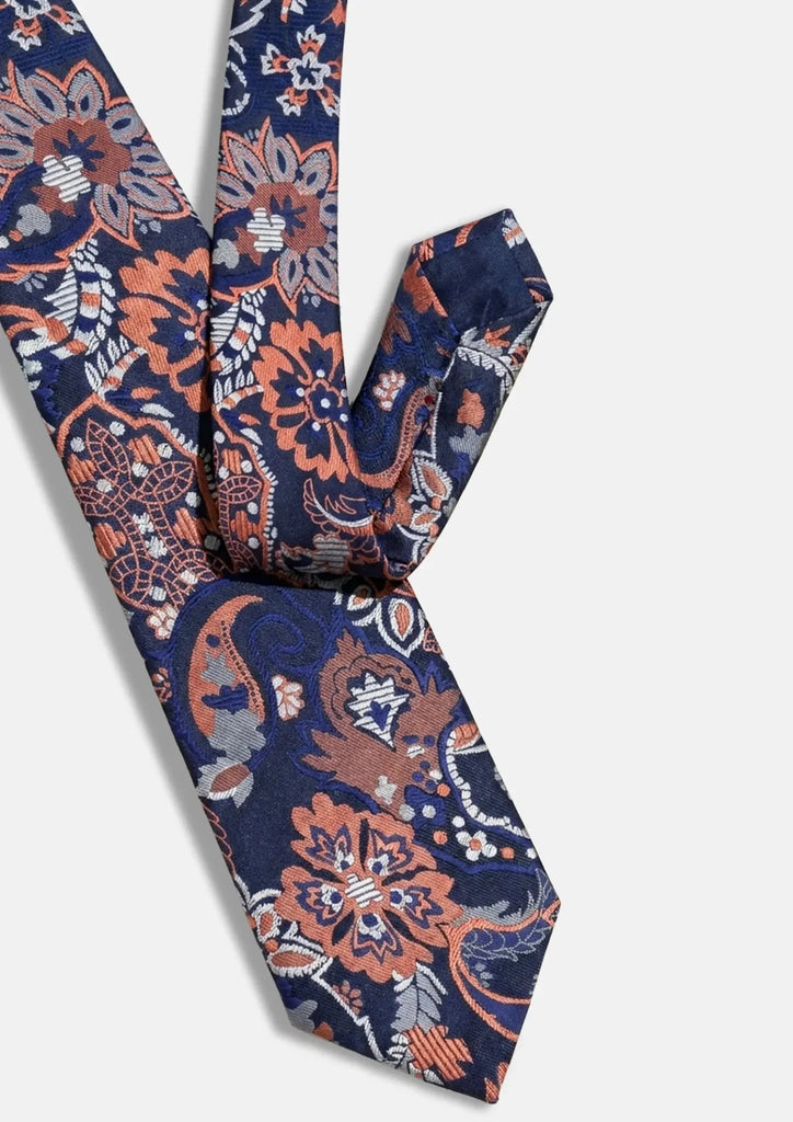 Navy & Rust Floral Tie - SARTORO