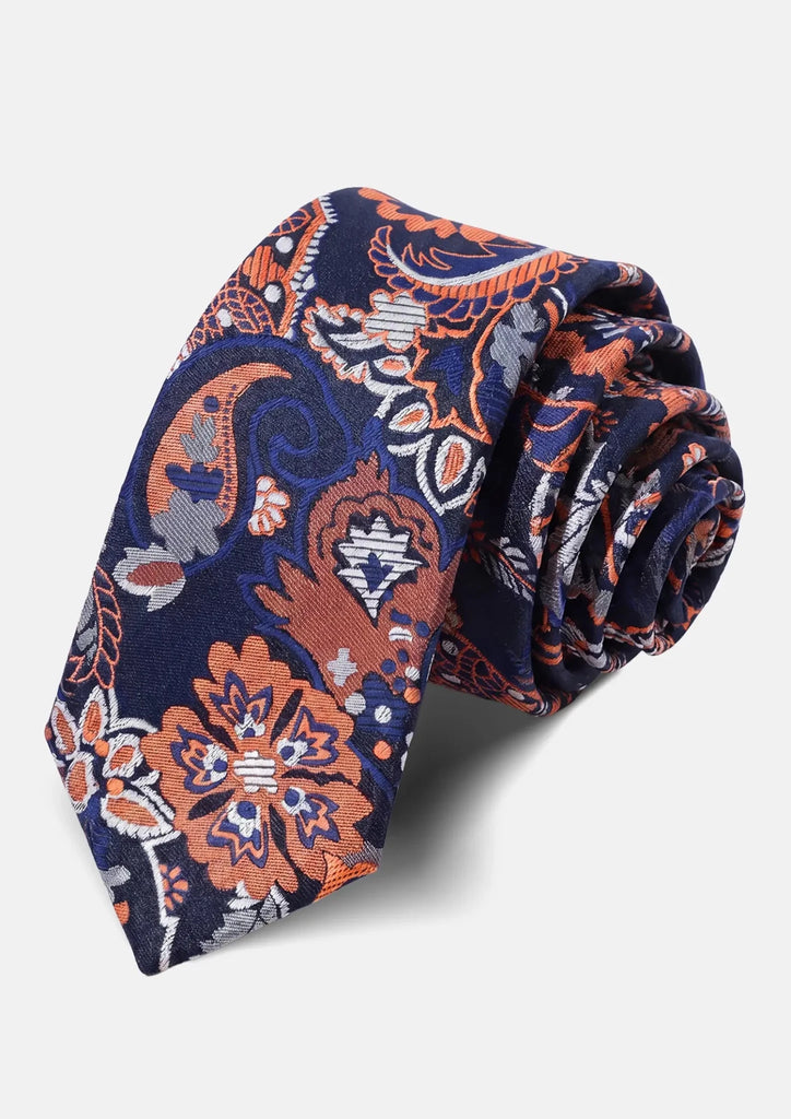 Navy & Rust Floral Tie - SARTORO