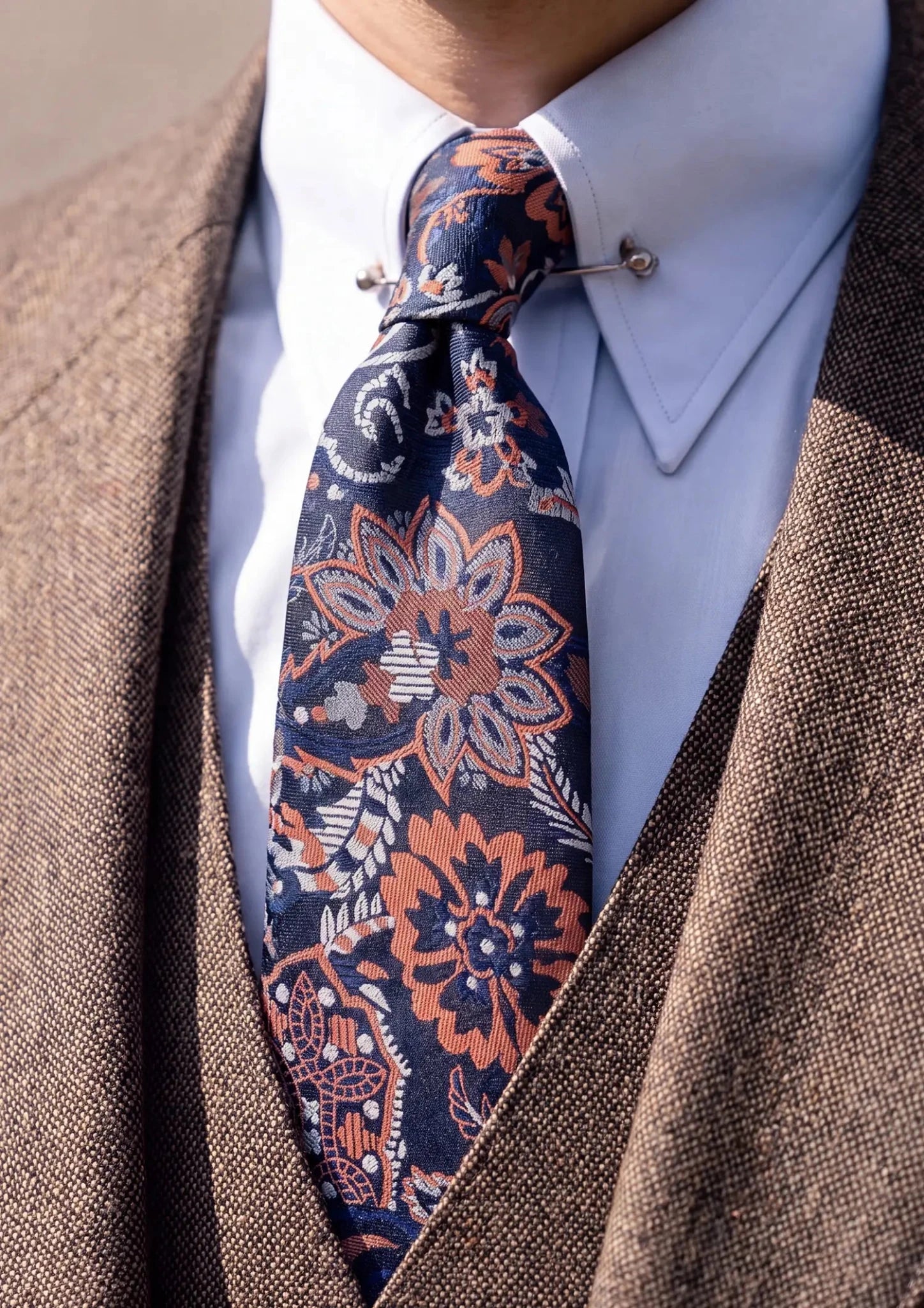 Navy & Rust Floral Tie - SARTORO854