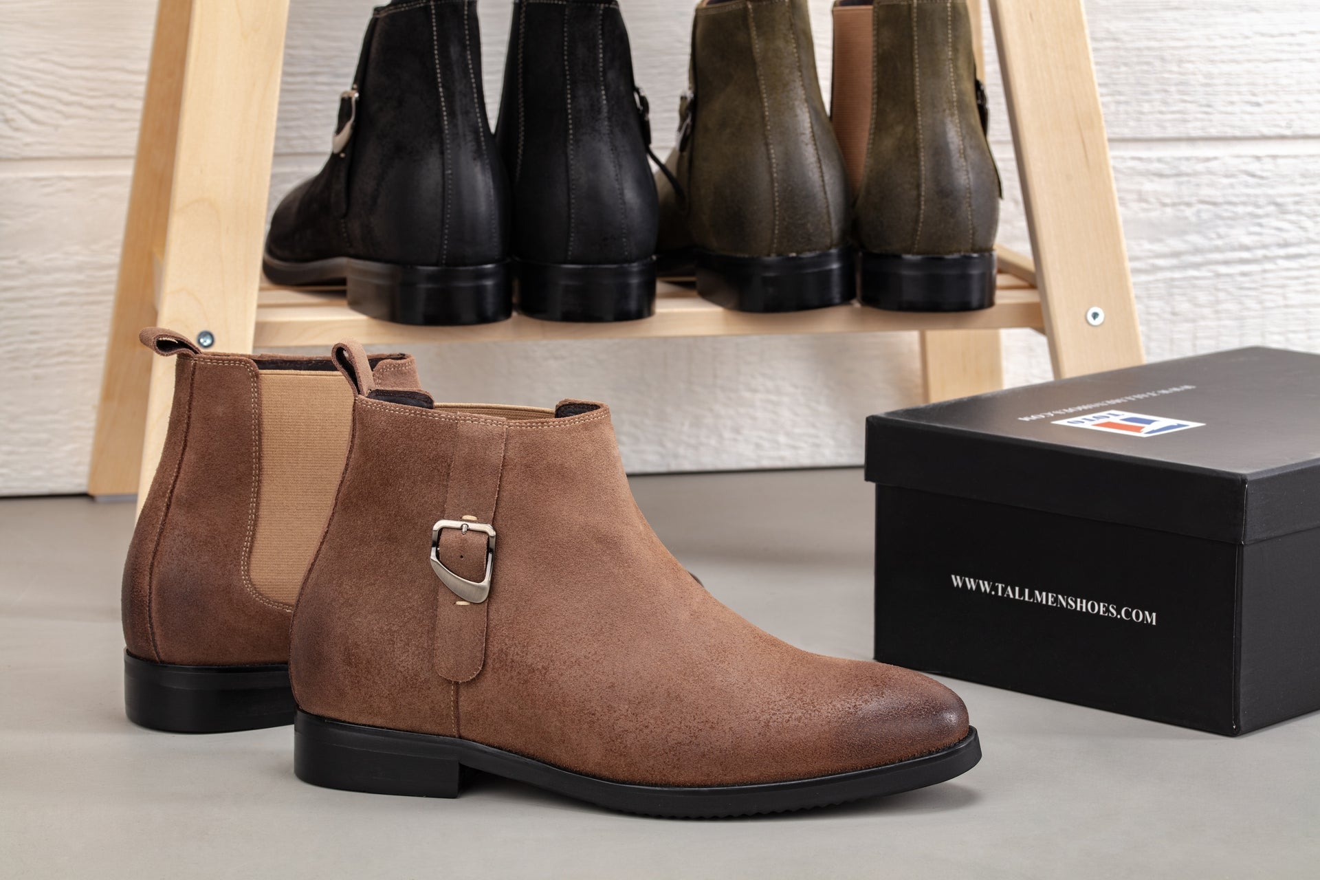 Nubuck Coffee Brown Chelsea Ankle Boots - 3 Inches Taller - SARTORO303
