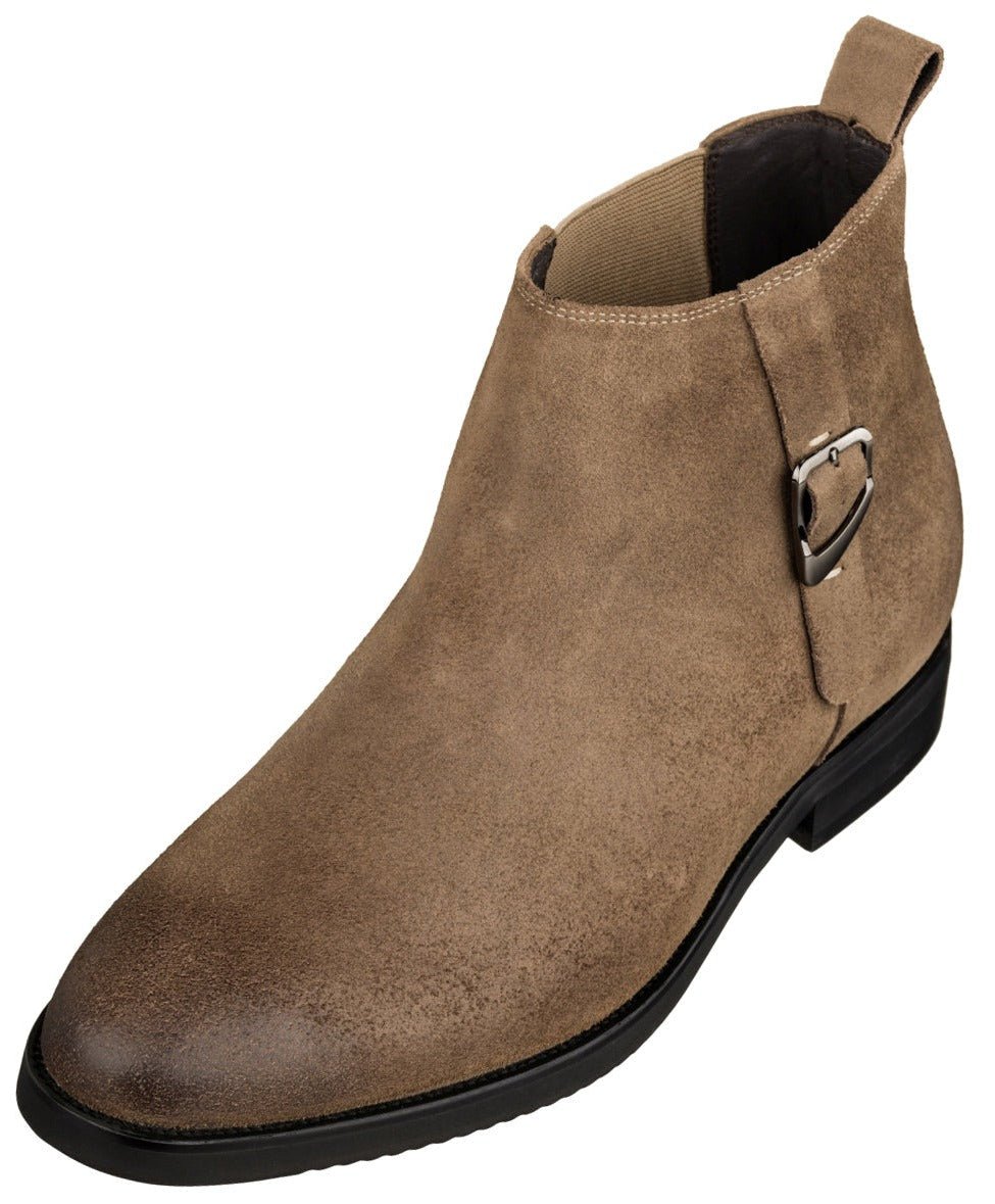 Nubuck Coffee Brown Chelsea Ankle Boots - 3 Inches Taller - SARTORO789