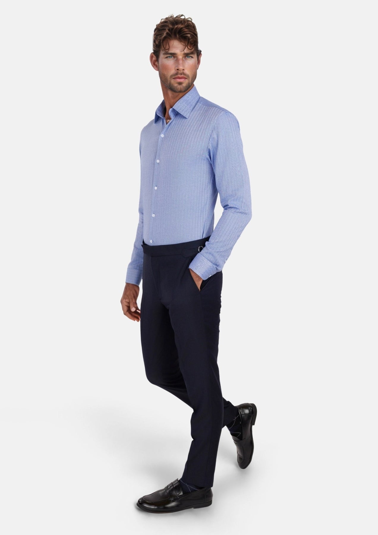 Ocean Blue Herringbone Shirt - SARTORO