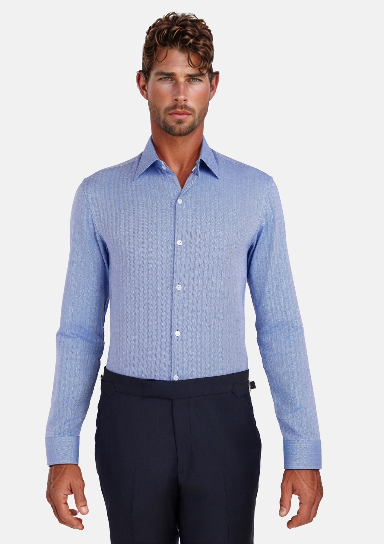 Ocean Blue Herringbone Shirt - SARTORO