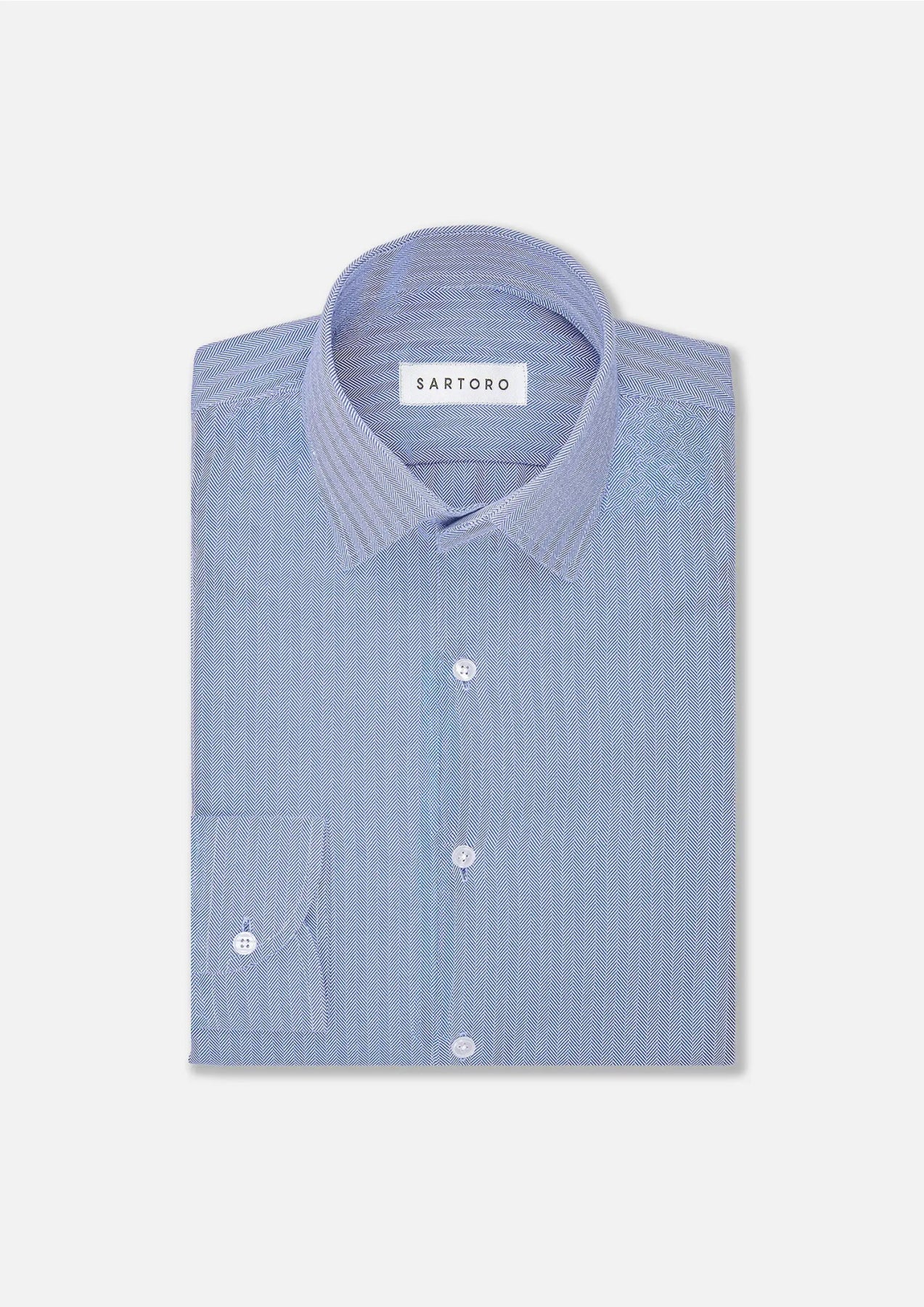 Ocean Blue Herringbone Shirt - SARTORO