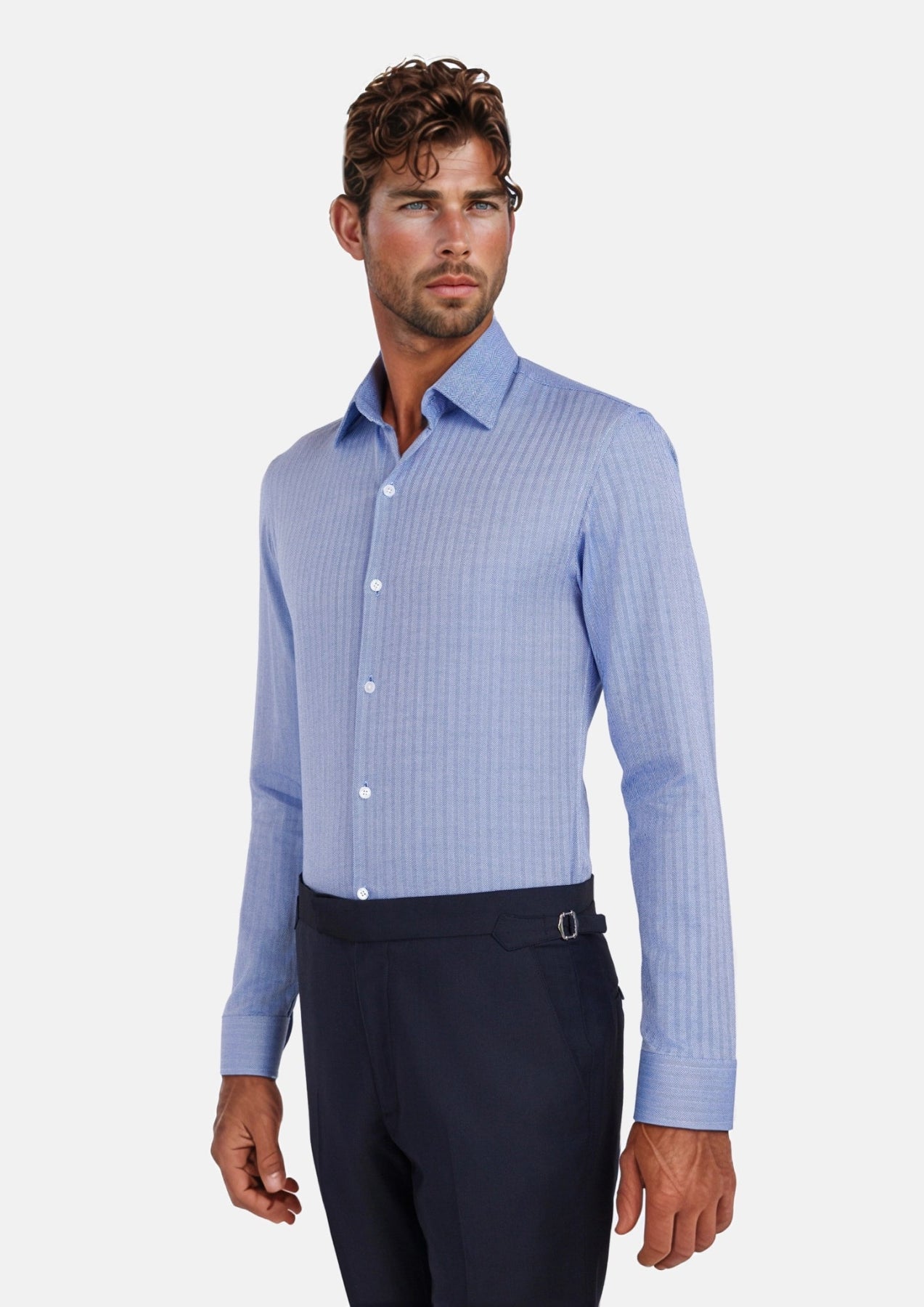 Ocean Blue Herringbone Shirt - SARTORO