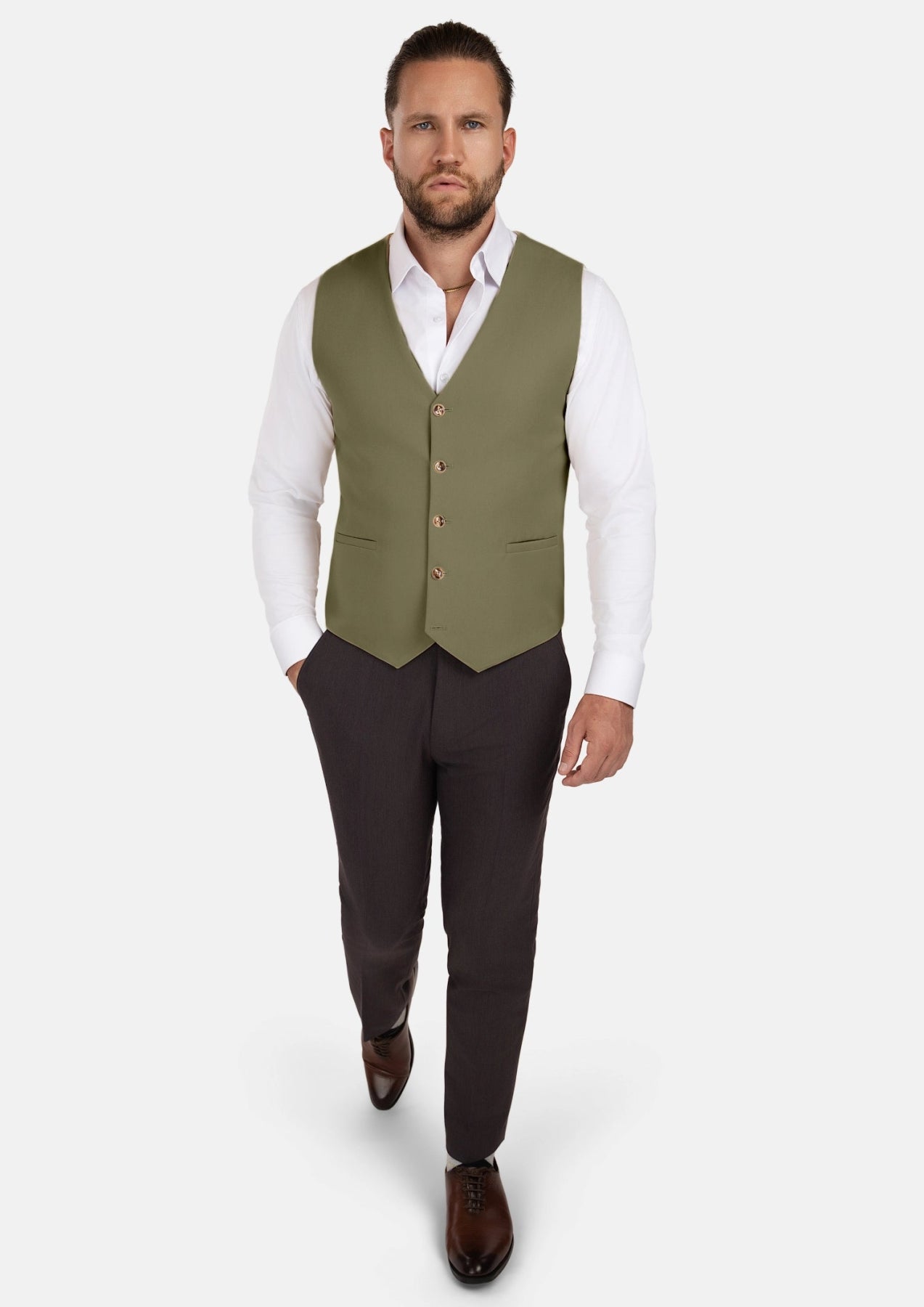 Olive Cotton Vest - SARTORO360
