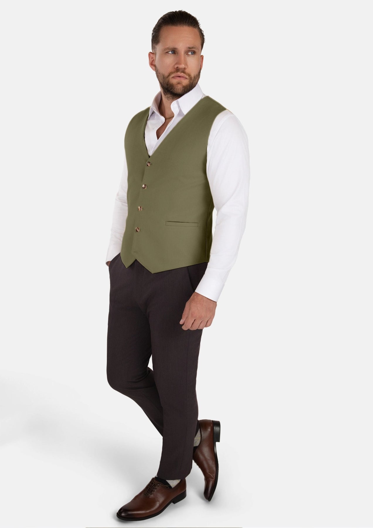 Olive Cotton Vest - SARTORO650