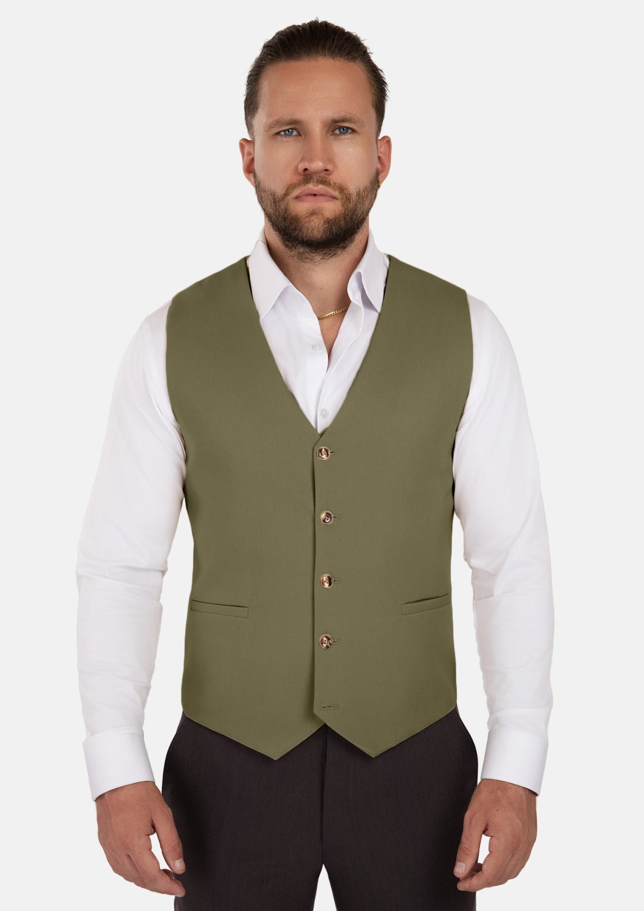 Olive Cotton Vest - SARTORO841
