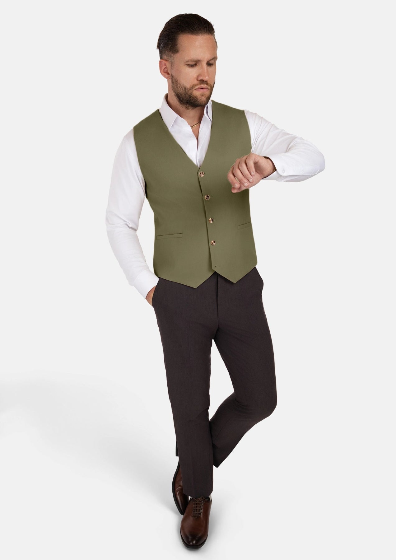 Olive Cotton Vest - SARTORO252