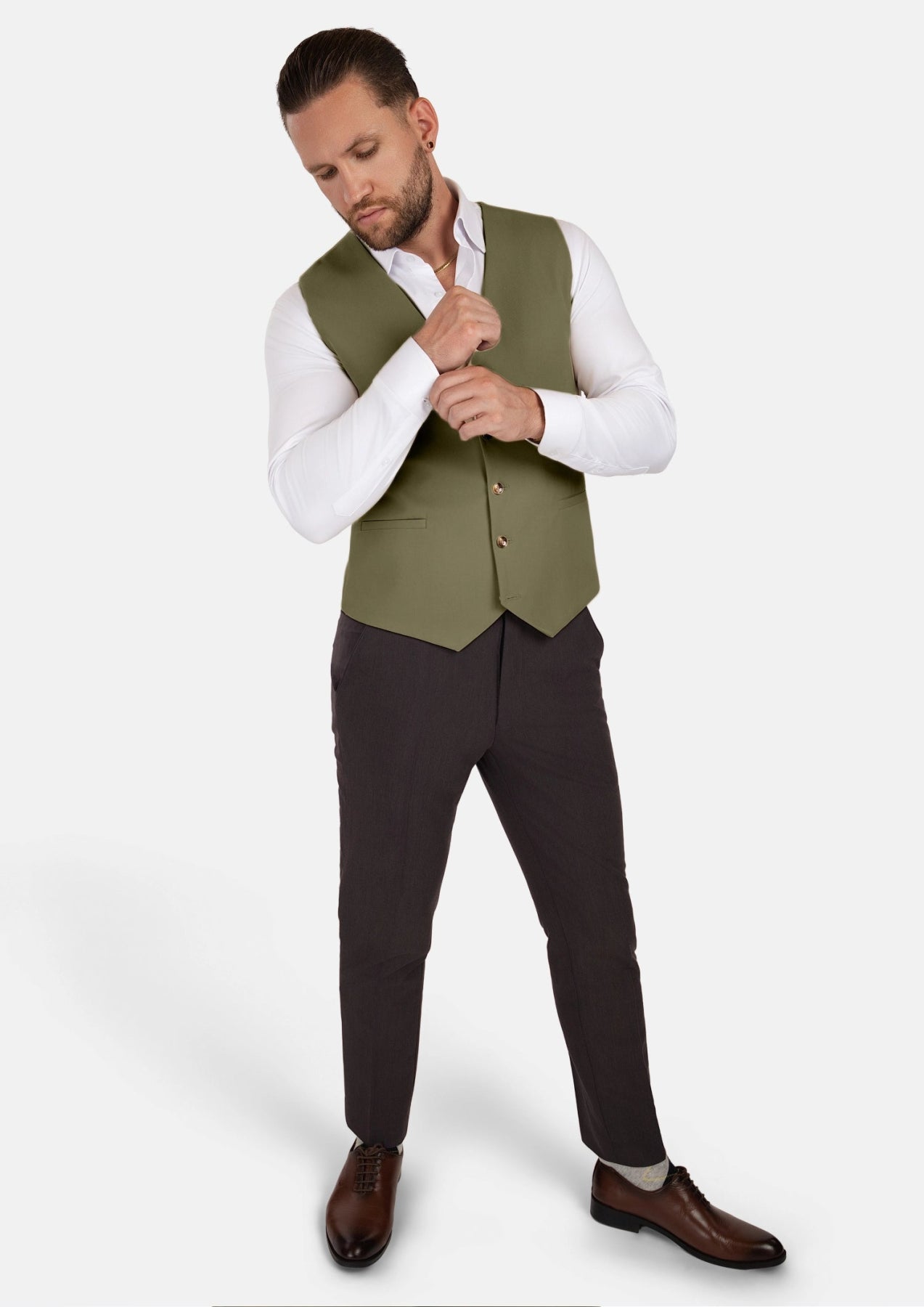Olive Cotton Vest - SARTORO563