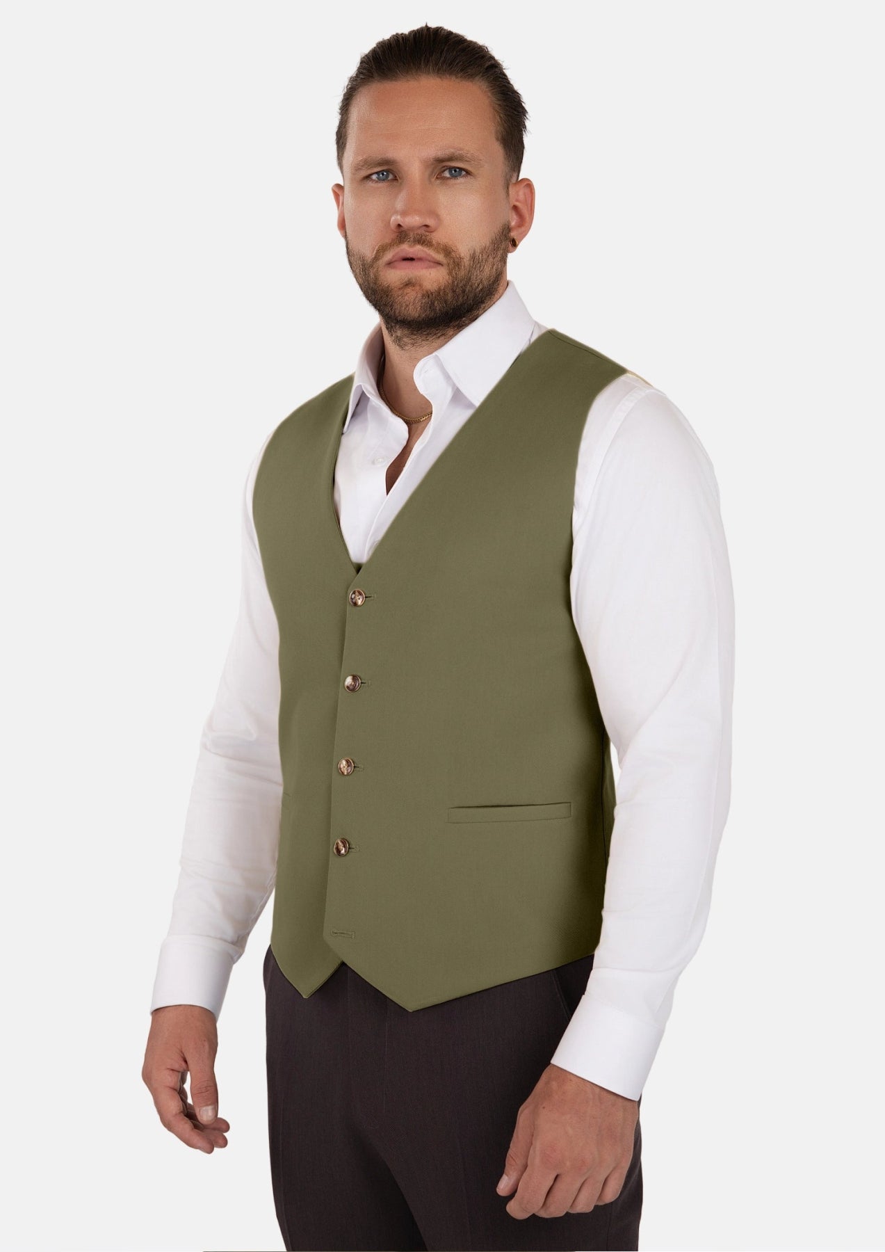 Olive Cotton Vest - SARTORO921