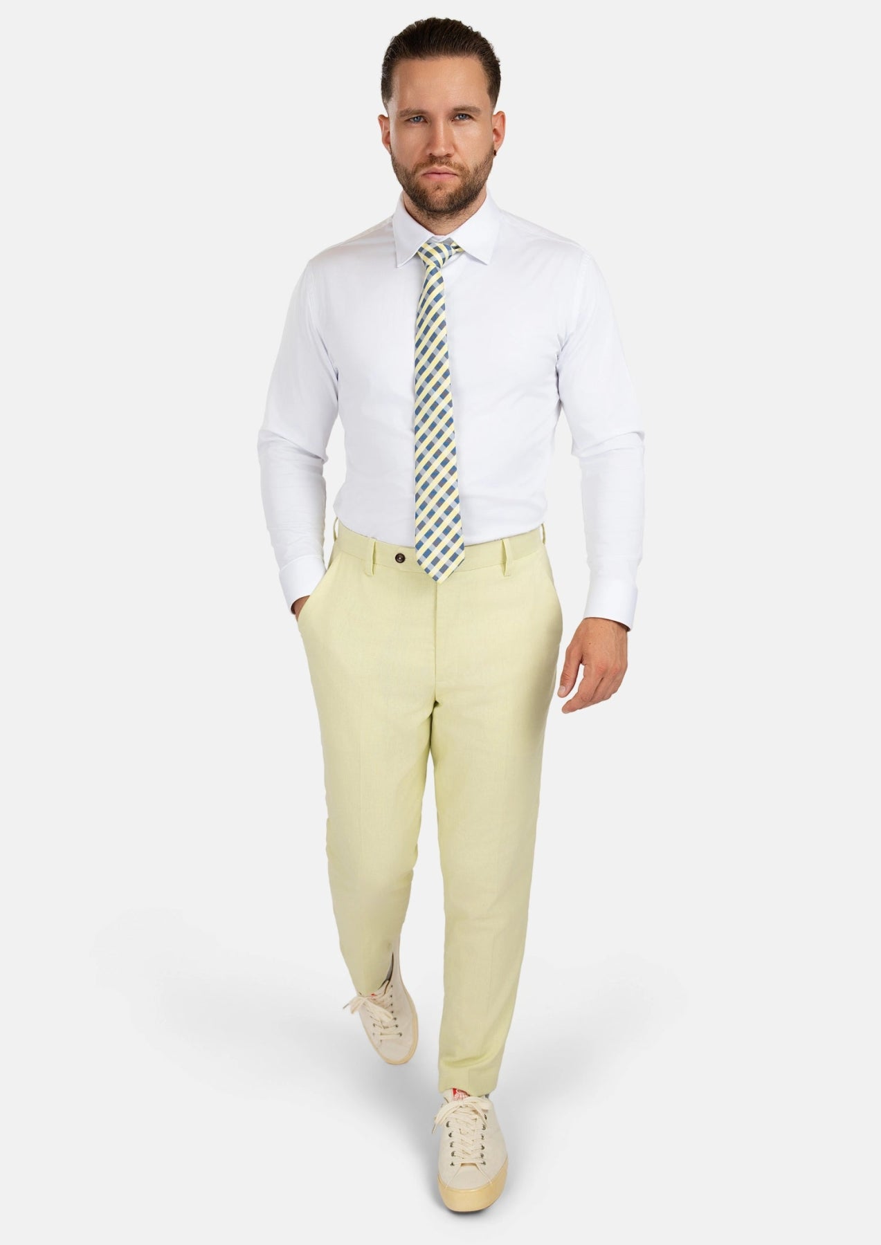 Olive Cream Linen Blend Pants - SARTORO