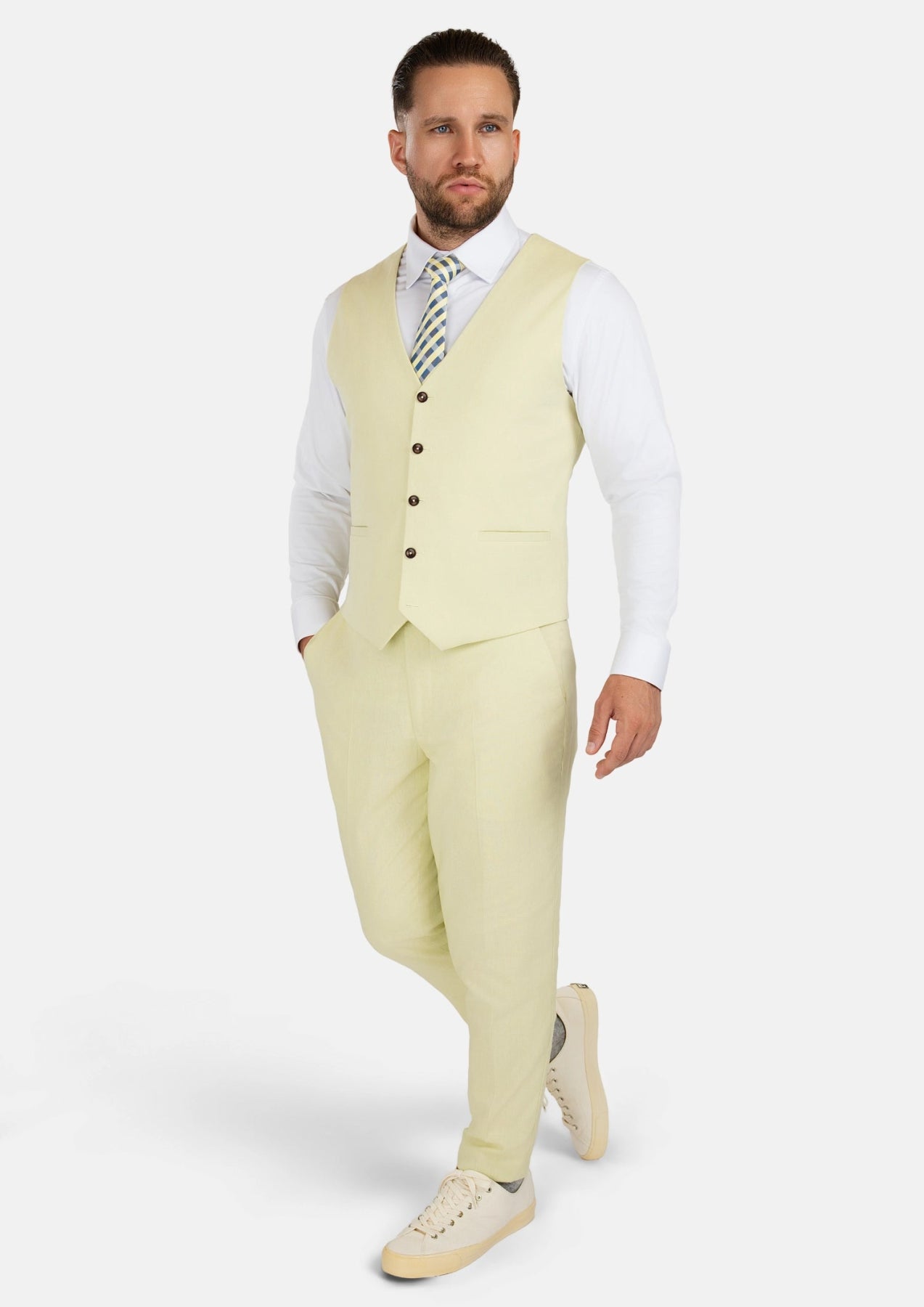 Olive Cream Linen Blend Vest - SARTORO