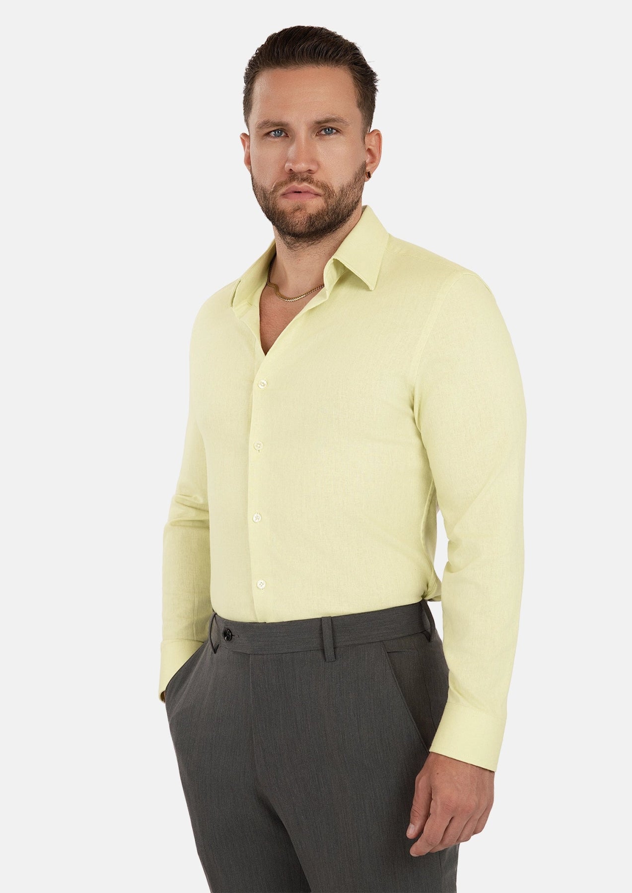 Olive Cream Linen Shirt - SARTORO