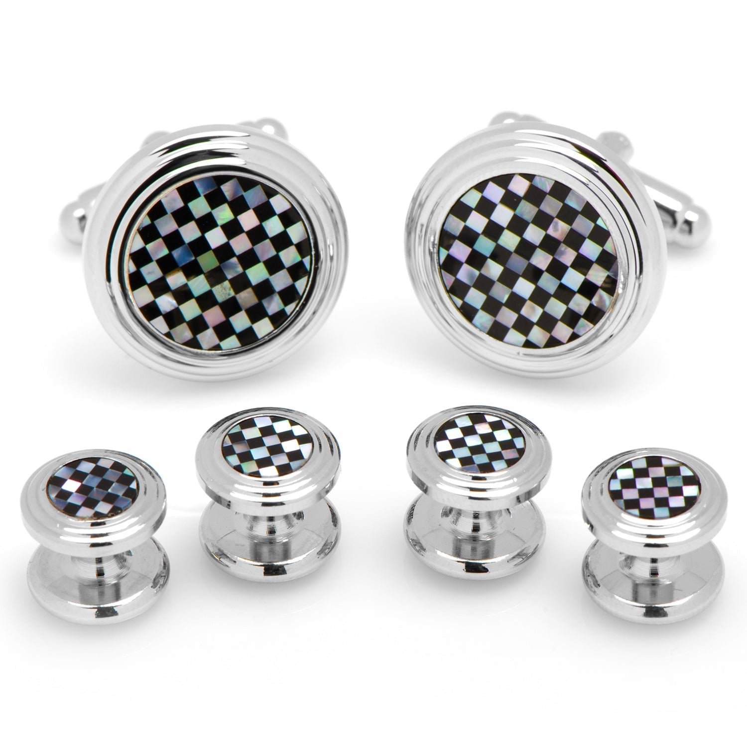 Onyx and Mother of Pearl Checker 5-Stud Set - SARTORO618