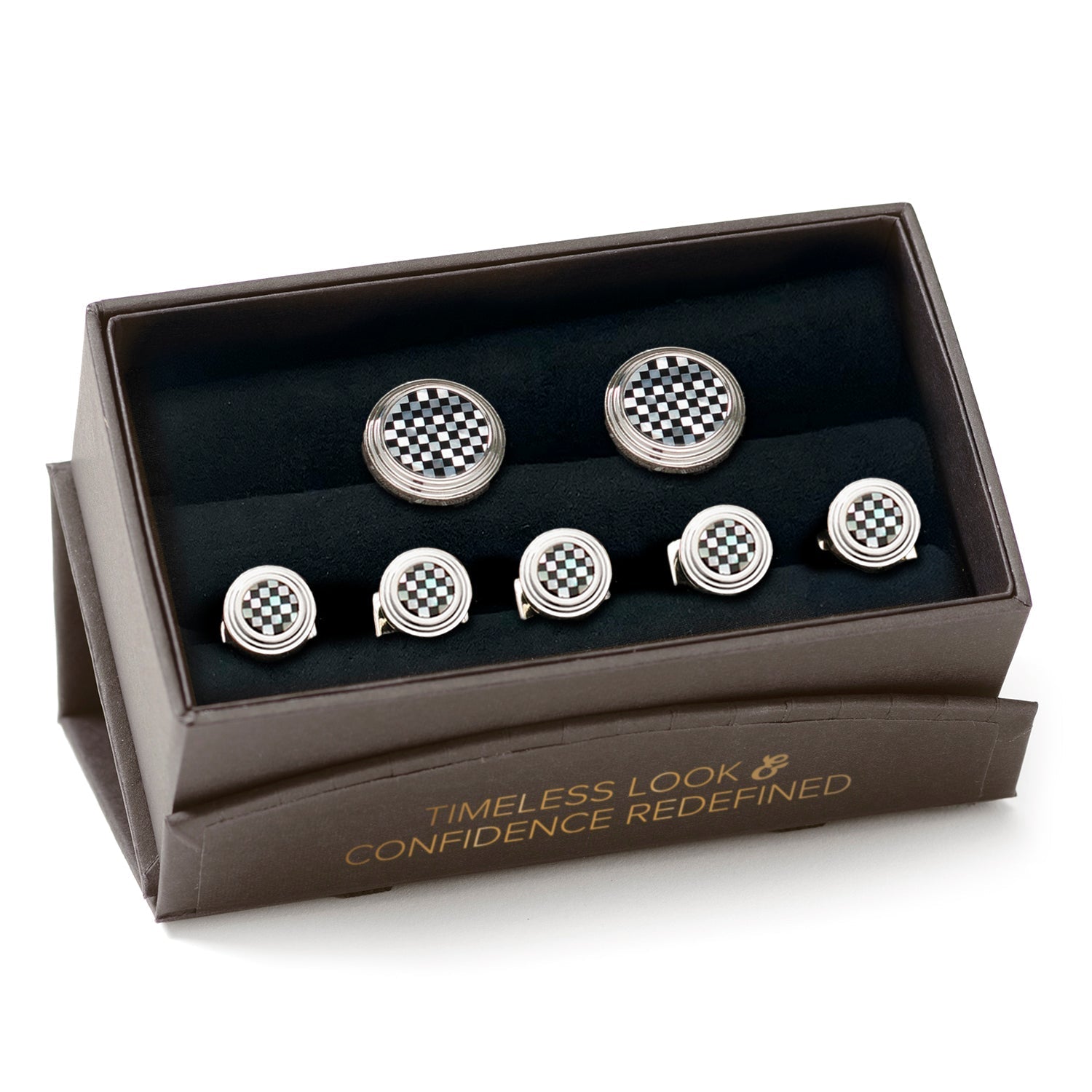 Onyx and Mother of Pearl Checker 5-Stud Set - SARTORO323