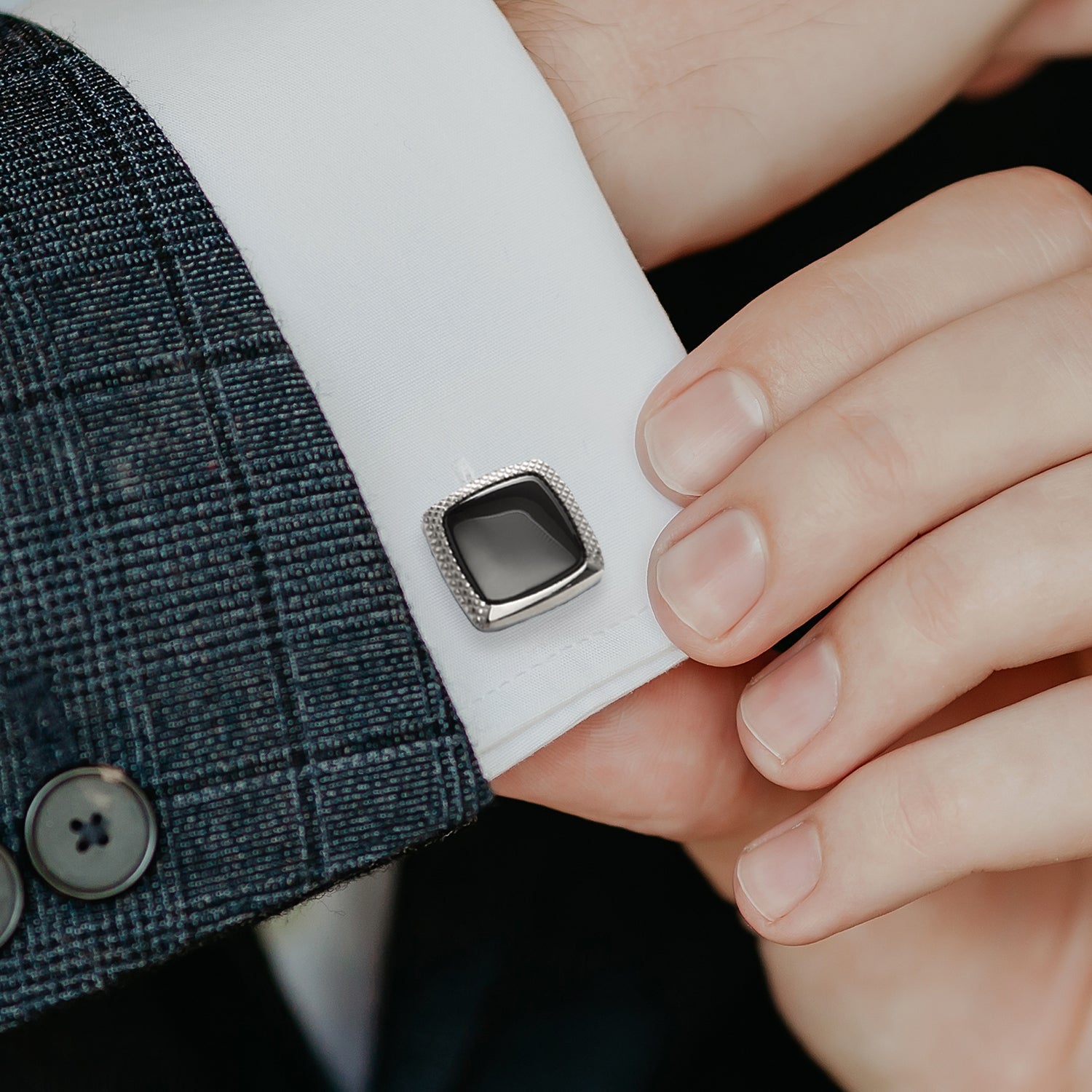 Onyx Cushion Stainless Steel Cufflinks - SARTORO947