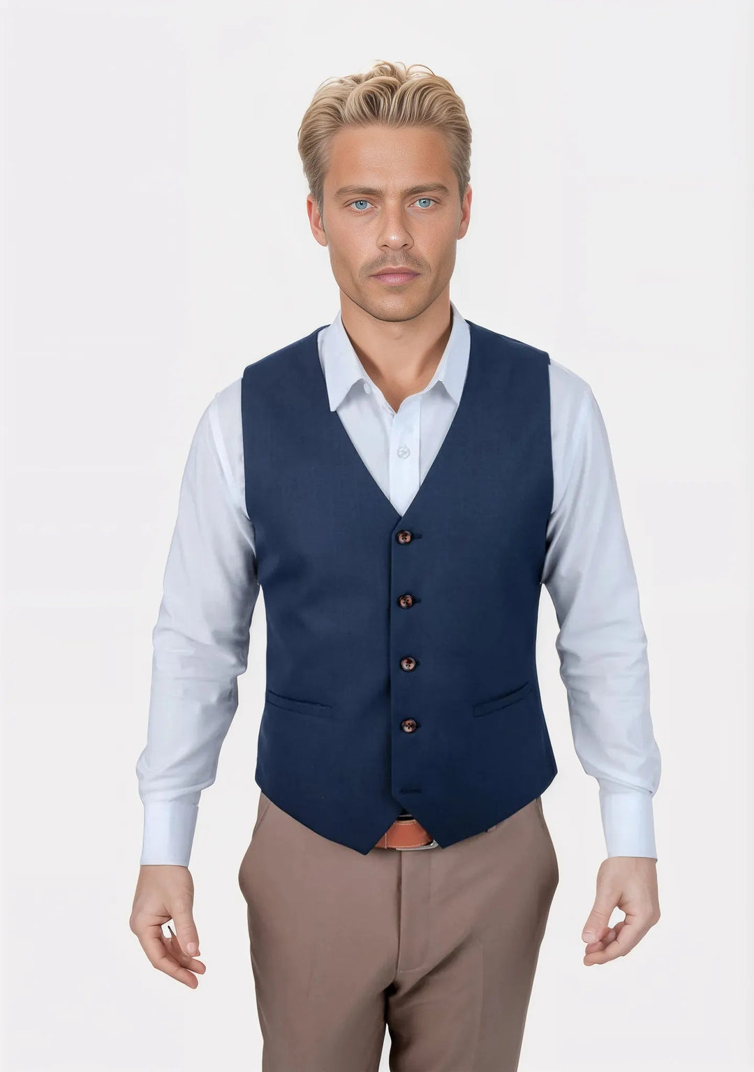 Oxford Blue Sharkskin Vest - SARTORO