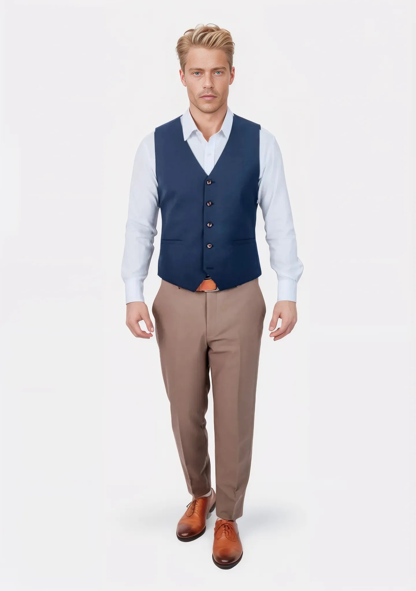 Oxford Blue Sharkskin Vest - SARTORO
