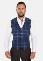Oxford Blue Windowpane Vest - SARTORO287