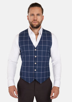 Oxford Blue Windowpane Vest - SARTORO