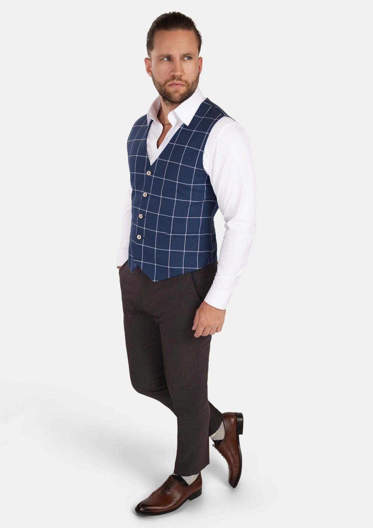Oxford Blue Windowpane Vest - SARTORO