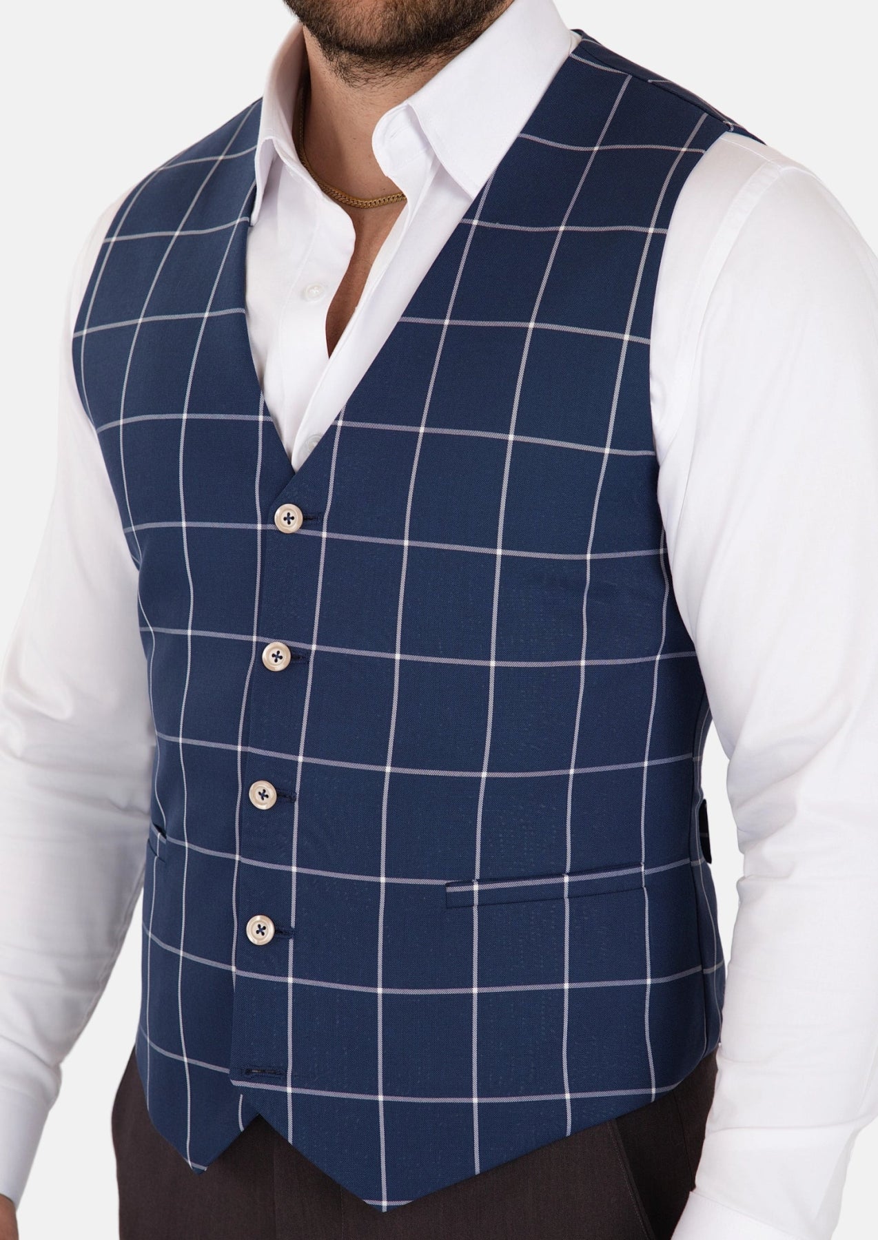 Oxford Blue Windowpane Vest - SARTORO