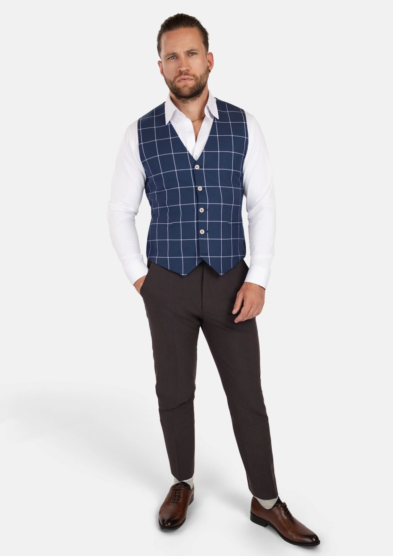 Oxford Blue Windowpane Vest - SARTORO