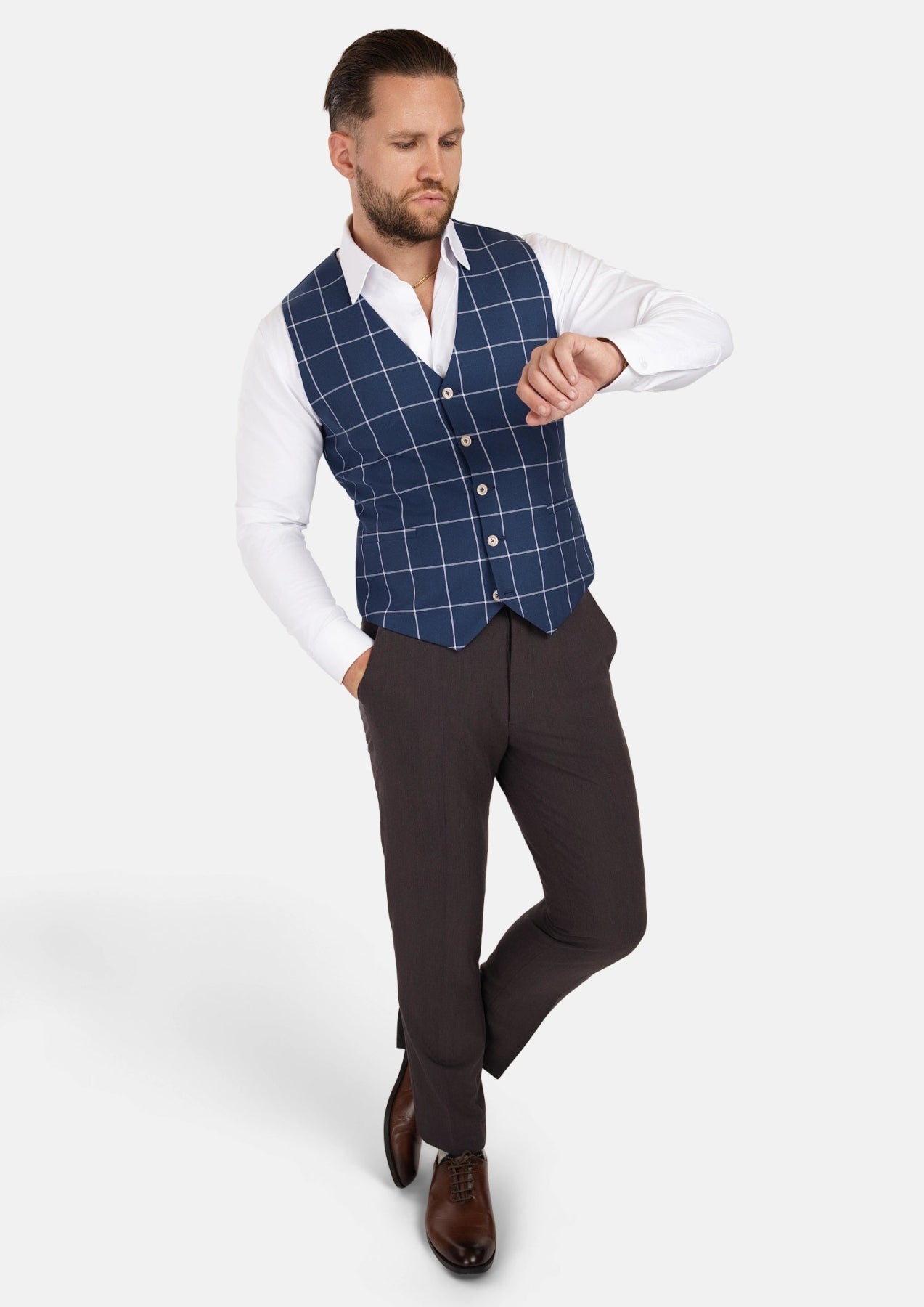 Oxford Blue Windowpane Vest - SARTORO