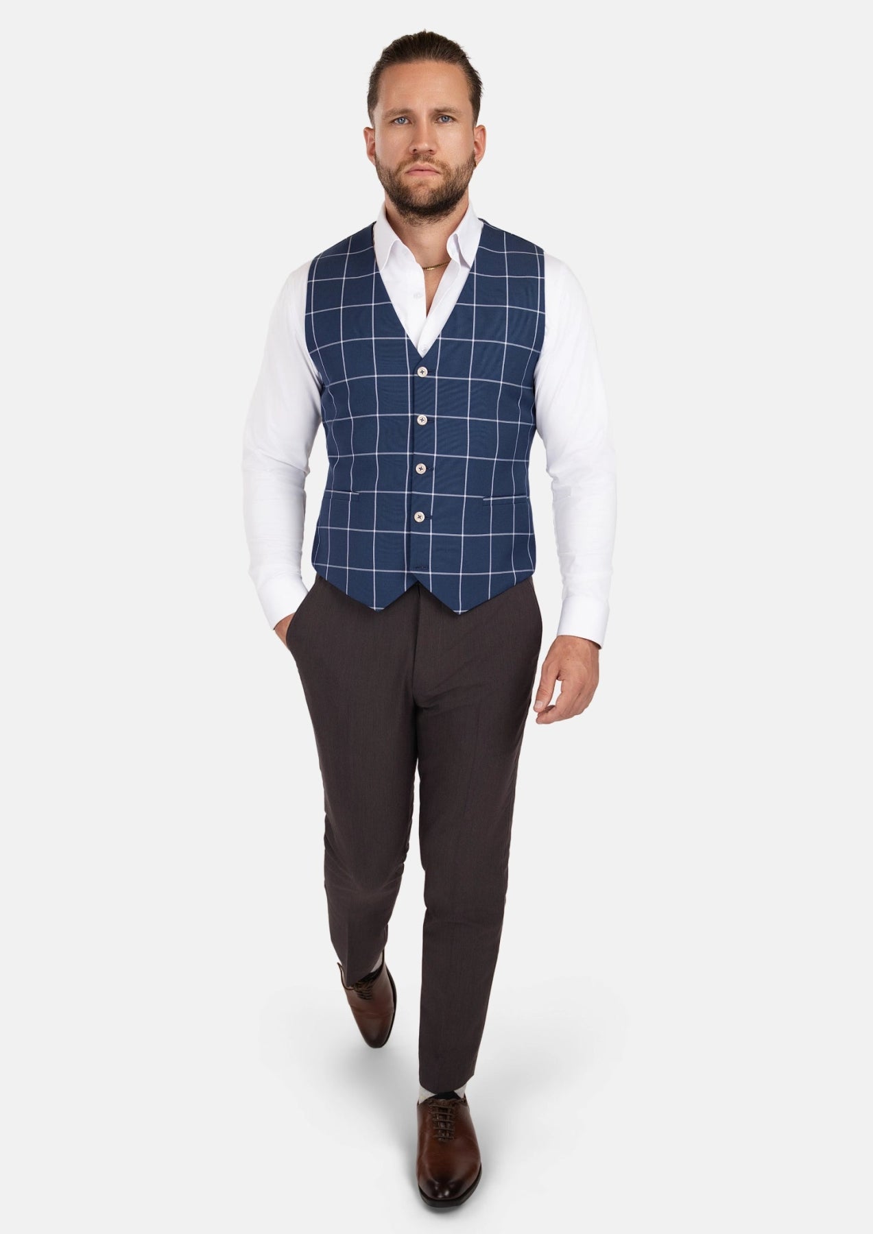 Oxford Blue Windowpane Vest - SARTORO