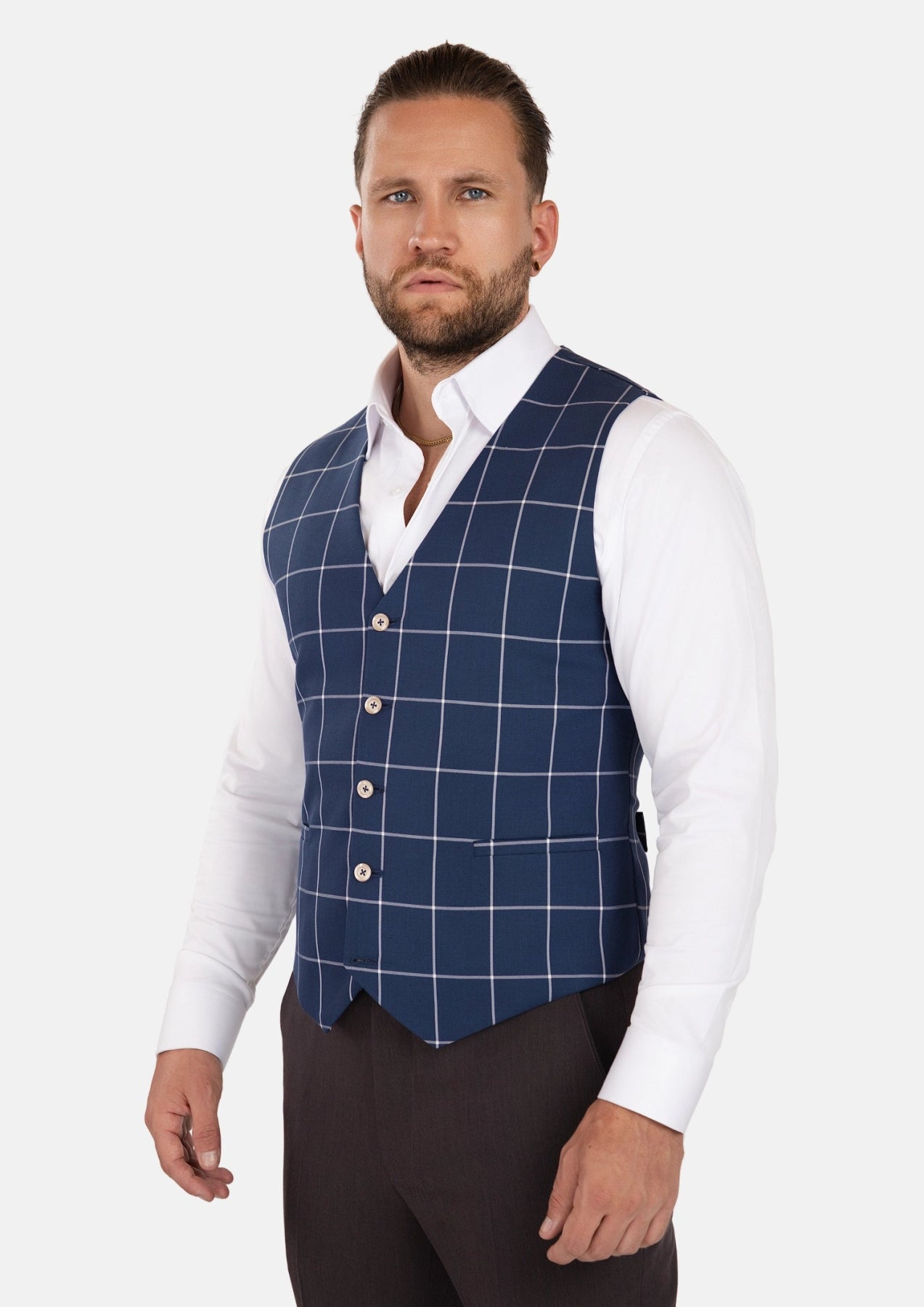 Oxford Blue Windowpane Vest - SARTORO