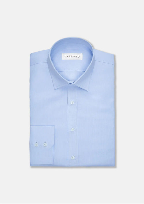 Pale Blue Cotton Broadcloth Shirt - SARTORO